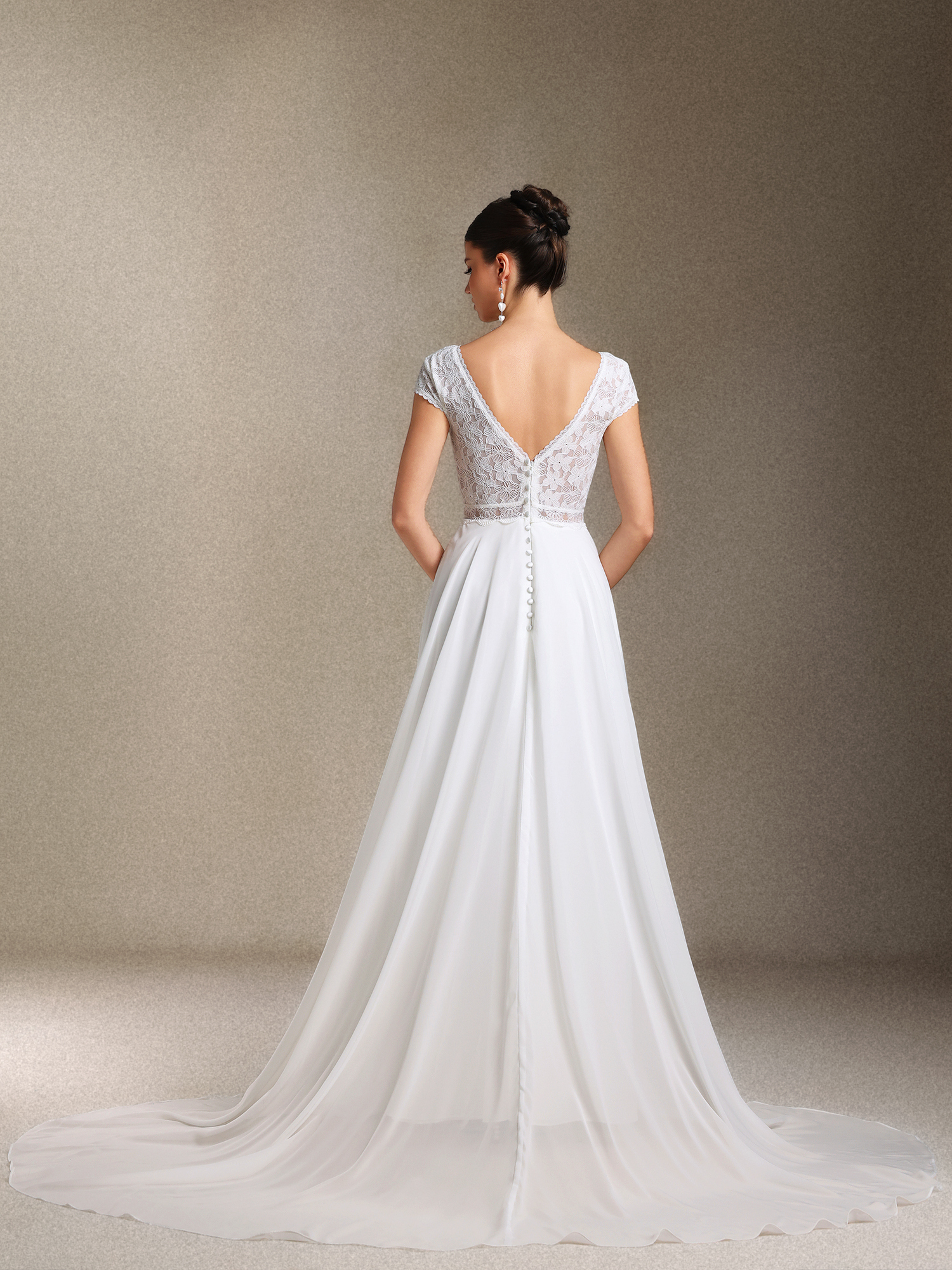 Scala Lace Chiffon Backless Trailing maxi wedding dress
