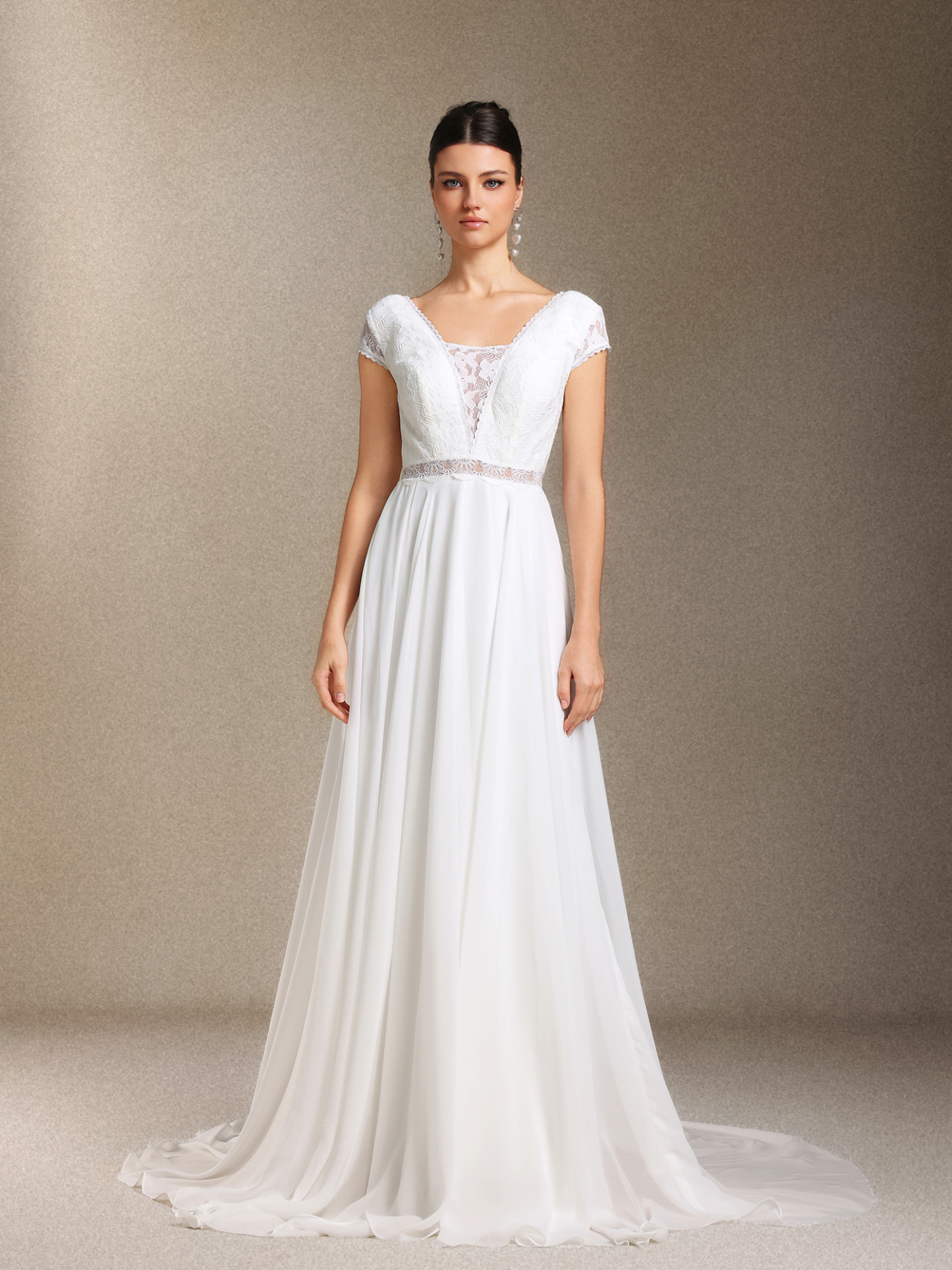 Scala Lace Chiffon Backless Trailing maxi wedding dress