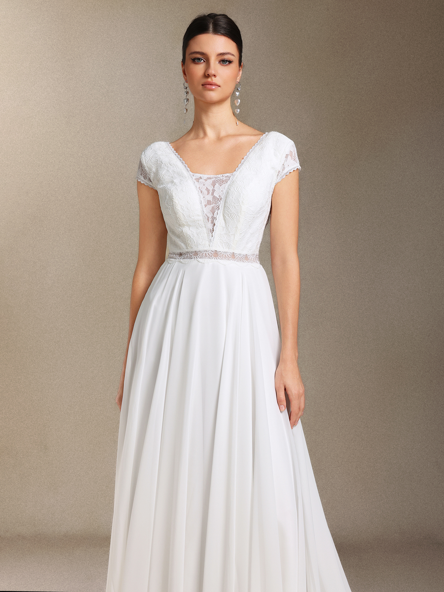 Scala Lace Chiffon Backless Trailing maxi wedding dress