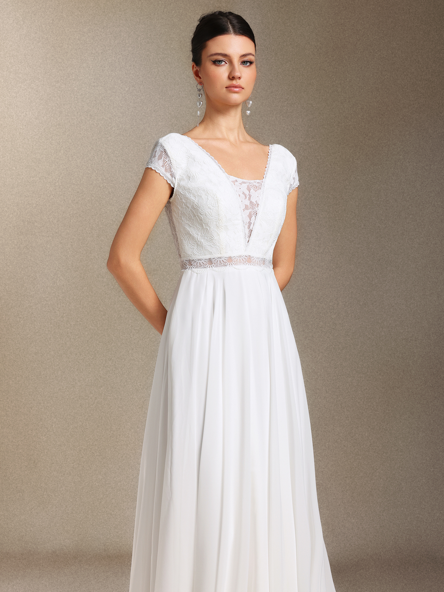アイ Scala Lace Chiffon Backless Trailing maxi wedding dress – Bellabarnett