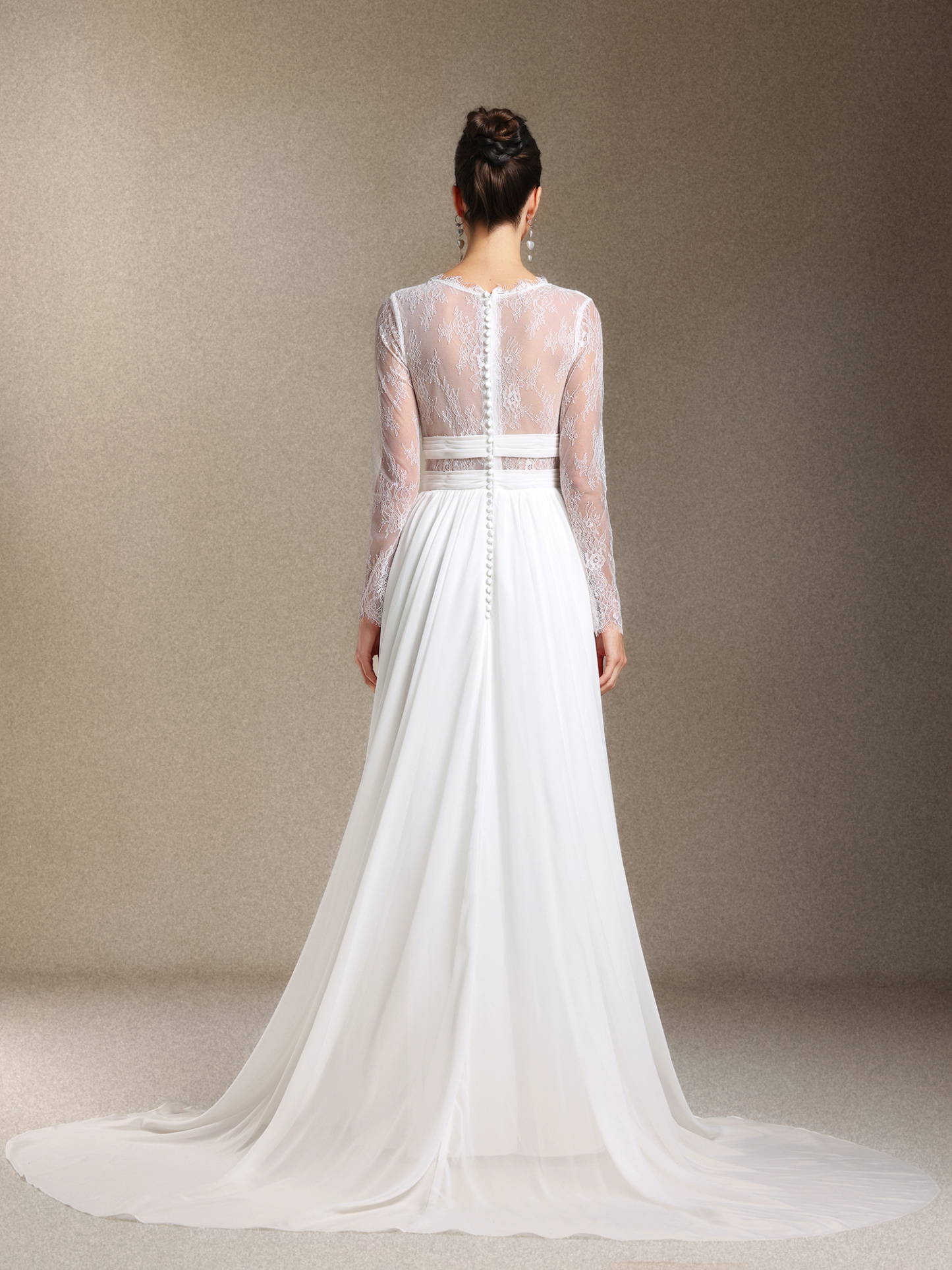 Ezra V-neck Long sleeves Lace maxi wedding dress