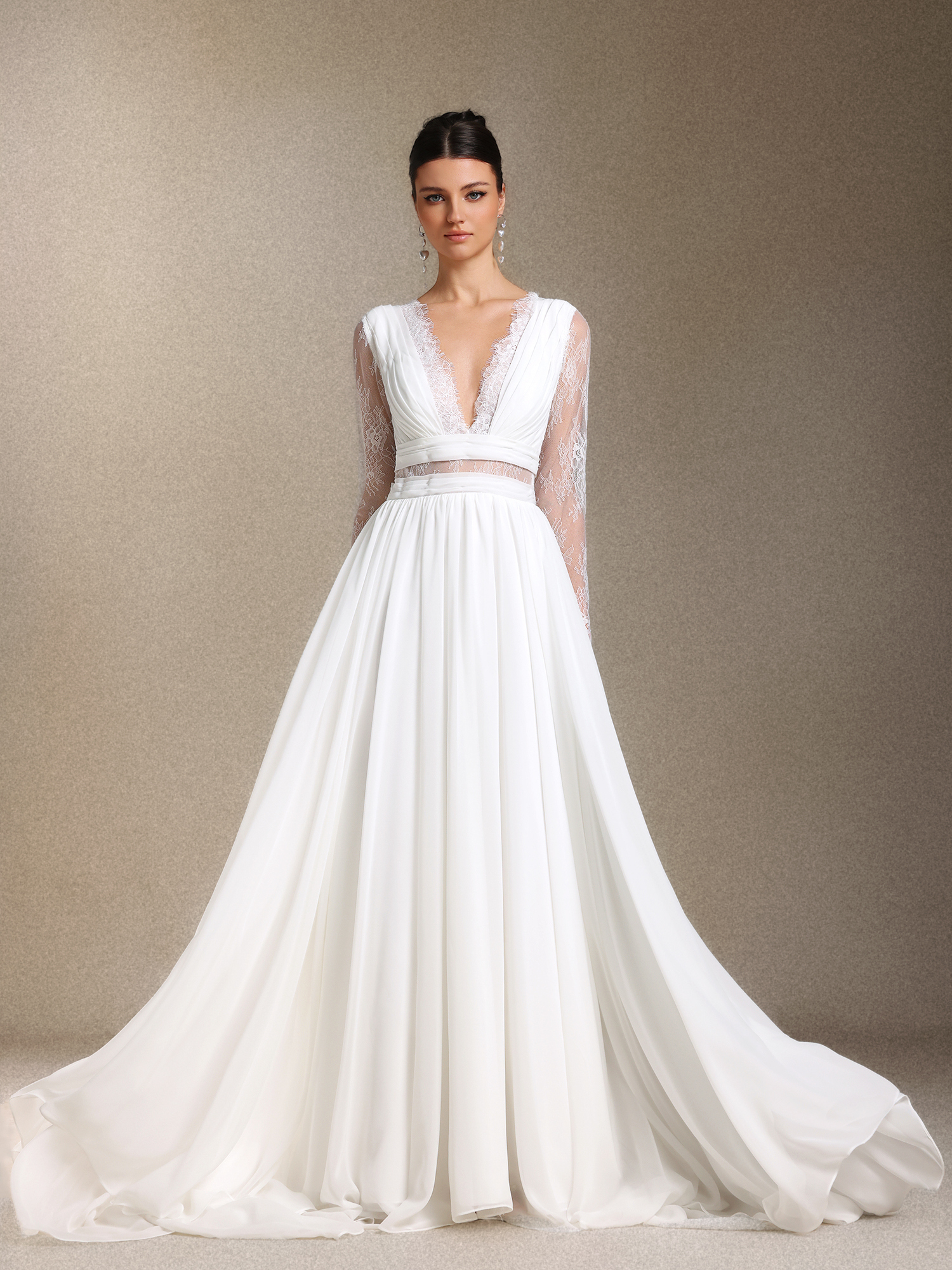 Ezra V-neck Long sleeves Lace maxi wedding dress