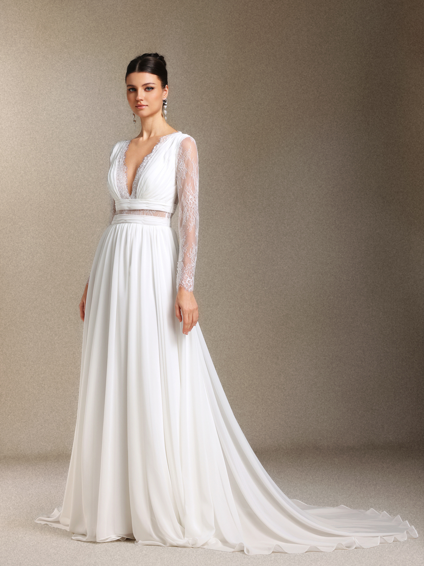 Ezra V-neck Long sleeves Lace maxi wedding dress