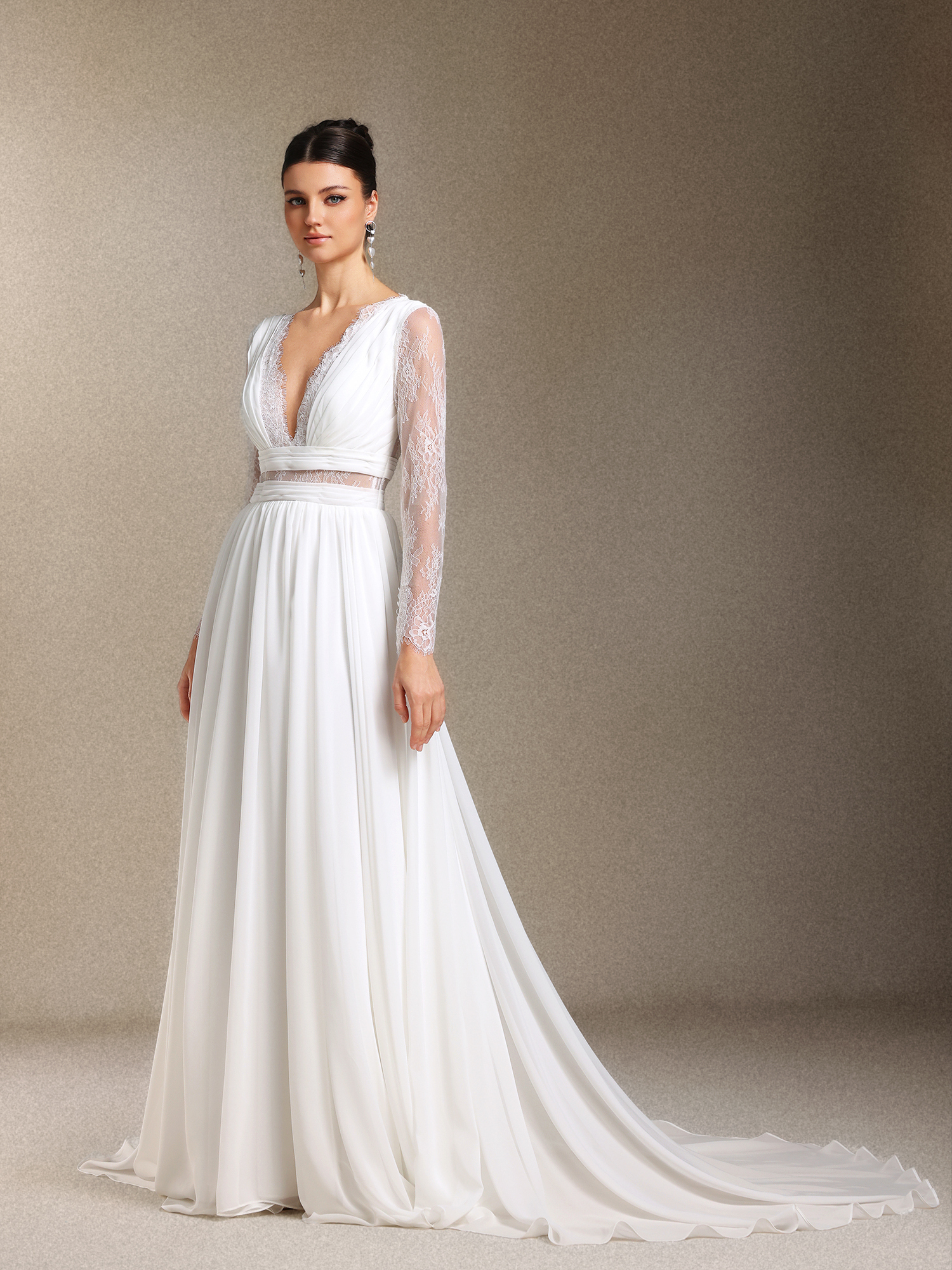 Ezra V-neck Long sleeves Lace maxi wedding dress
