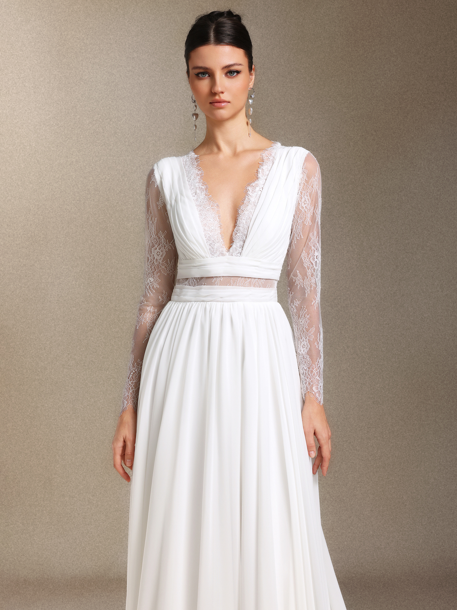 Ezra V-neck Long sleeves Lace maxi wedding dress