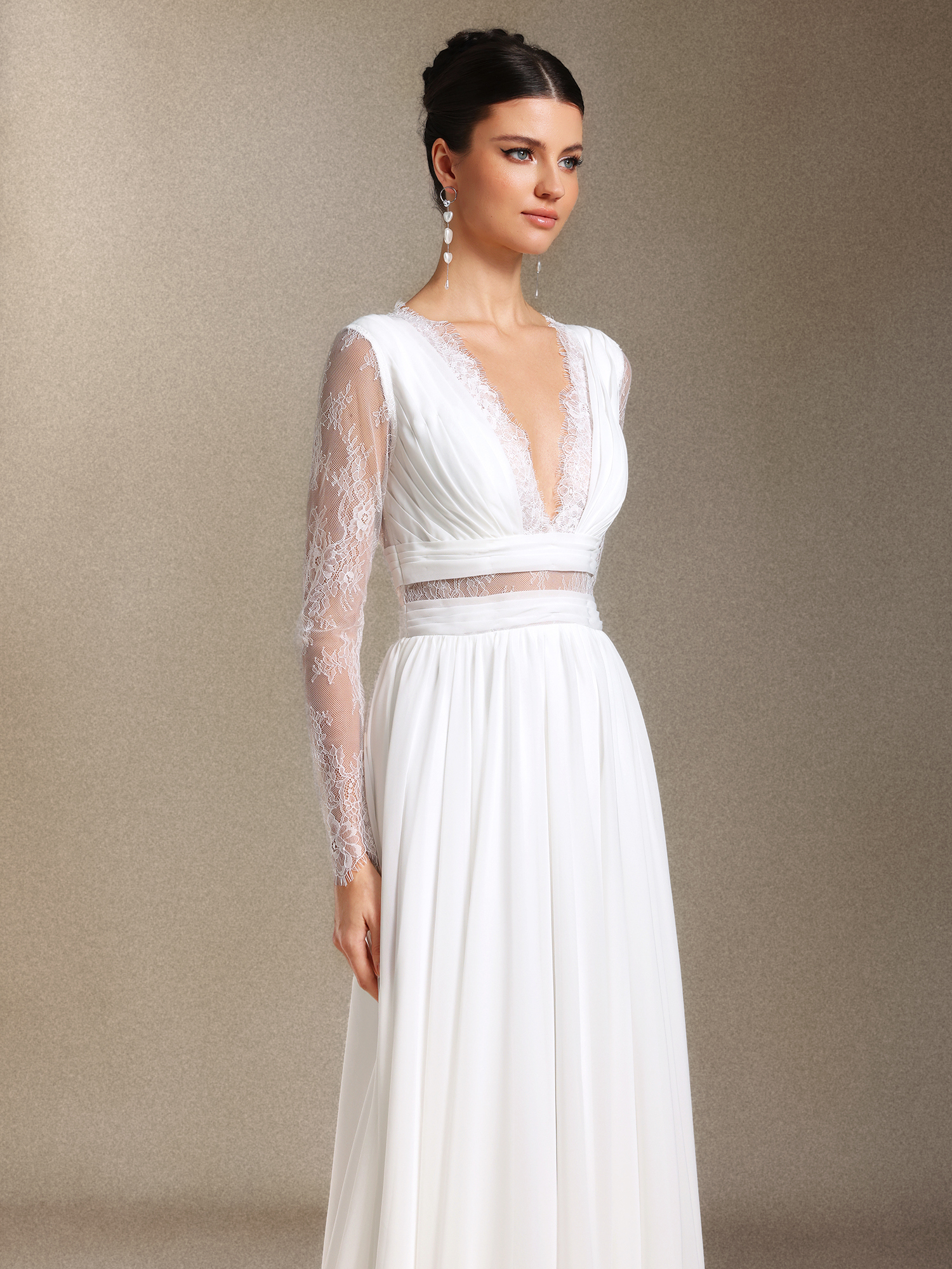 Ezra V-neck Long sleeves Lace maxi wedding dress