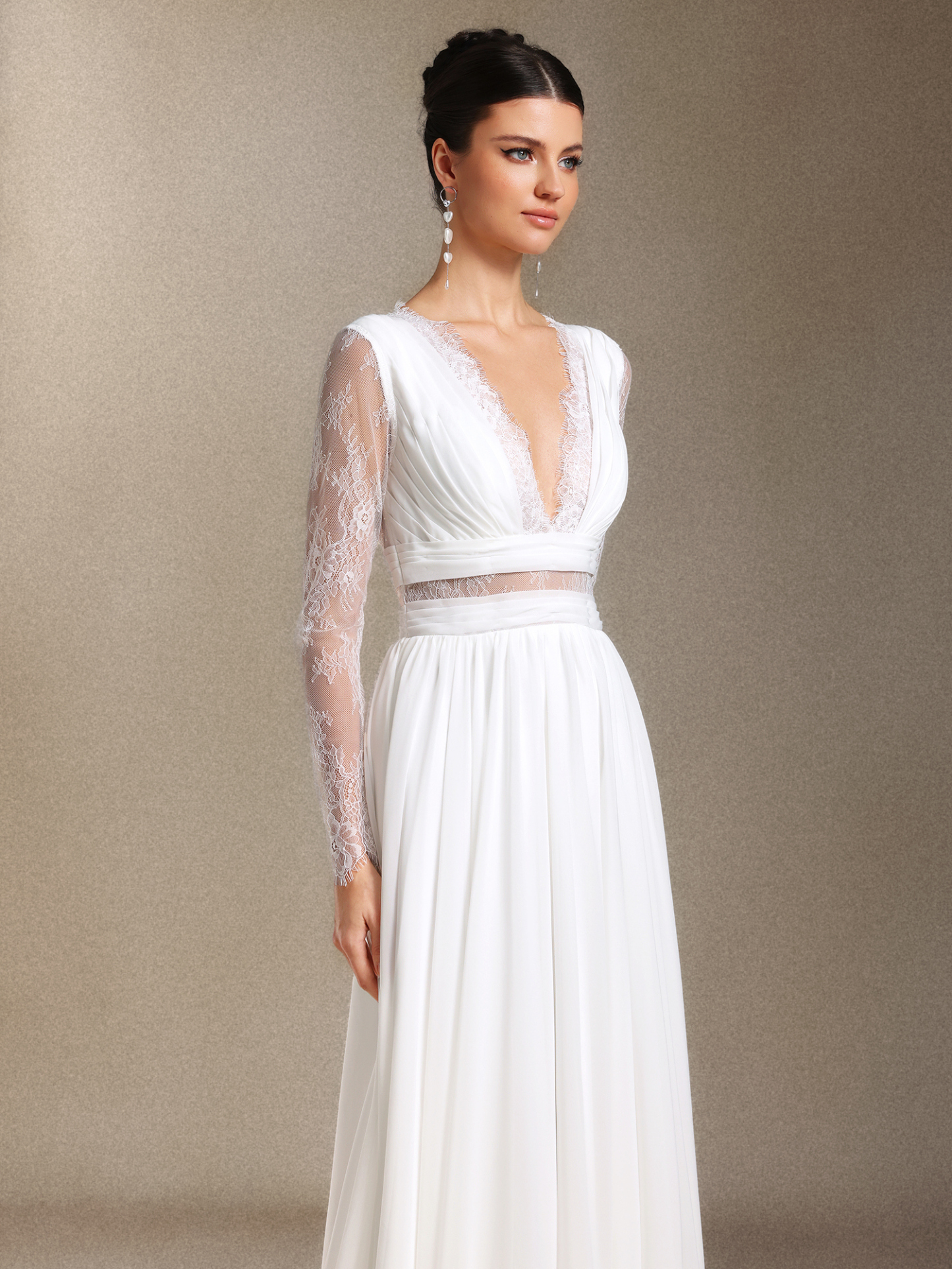 Ezra V-neck Long sleeves Lace maxi wedding dress