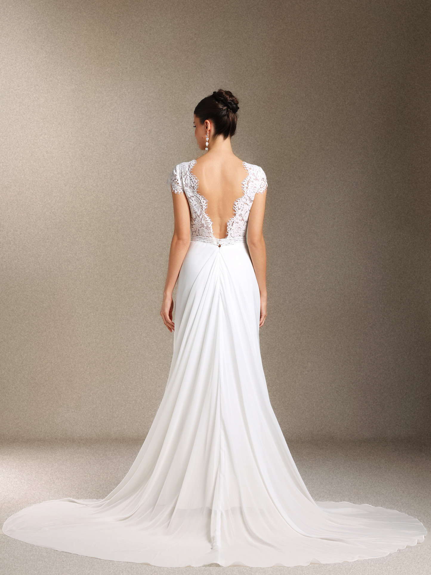 Slaia Fold Backless Lace Trailing maxi wedding dress