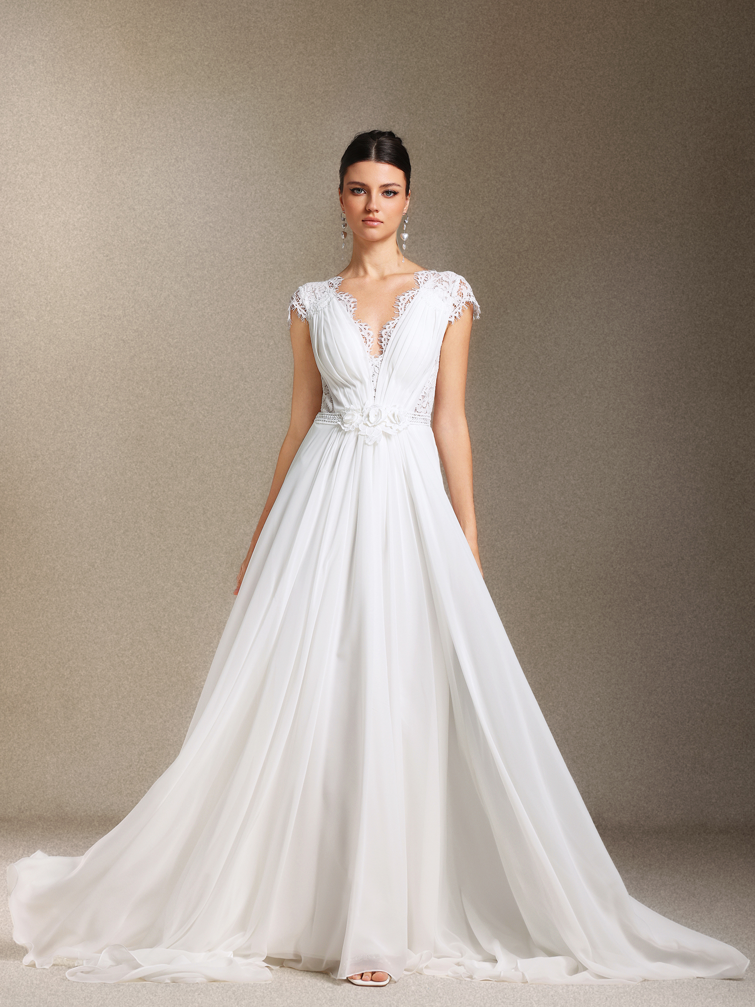 Slaia Fold Backless Lace Trailing maxi wedding dress