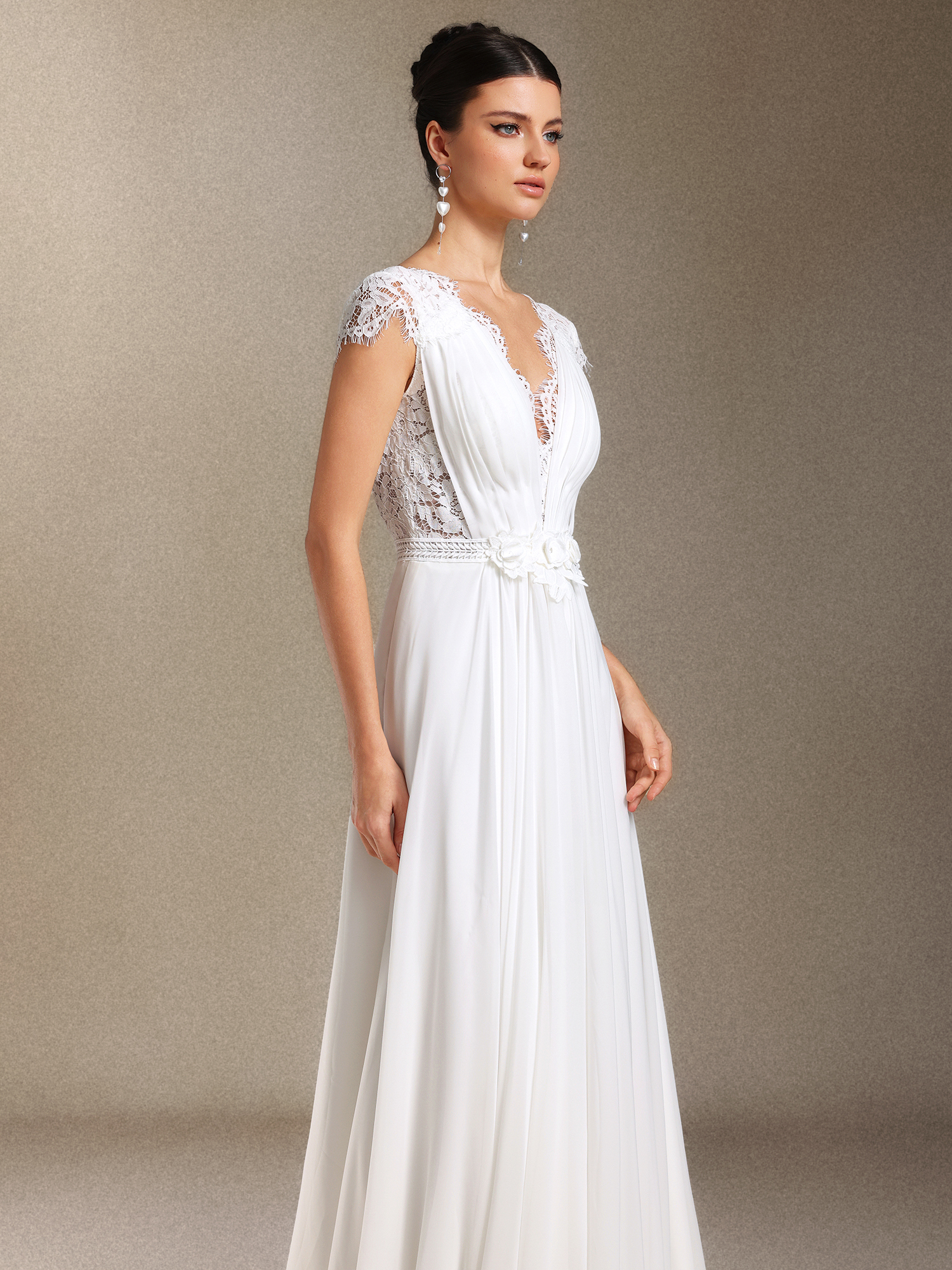 Slaia Fold Backless Lace Trailing maxi wedding dress