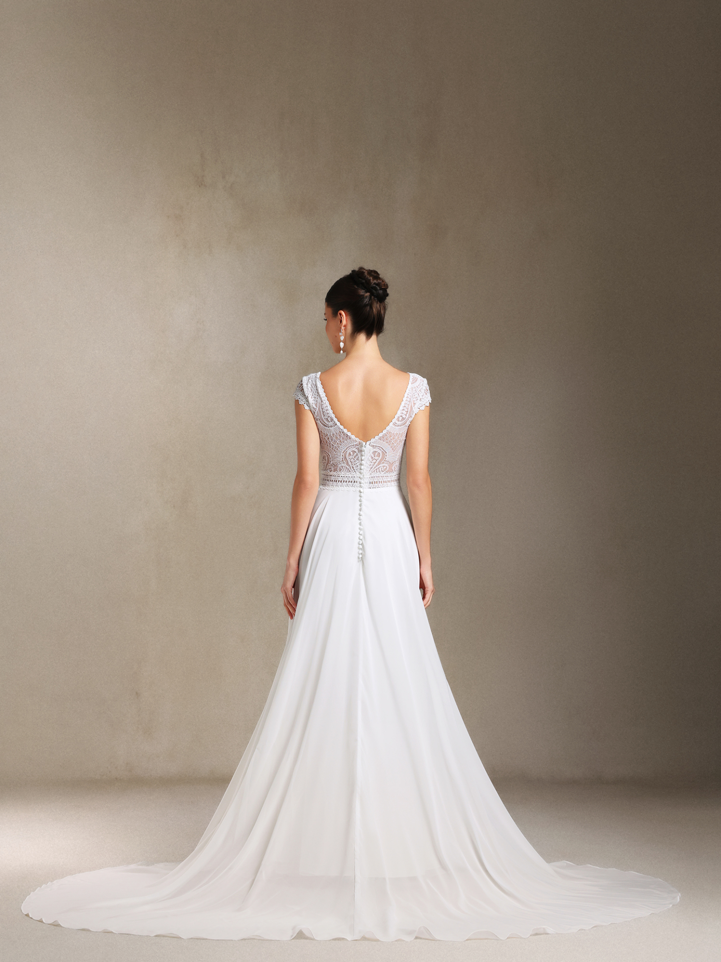 Eudora Lace Chiffon V-neck Backless maxi wedding dress