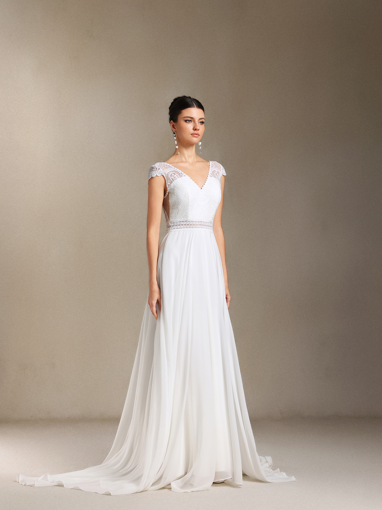 Eudora Lace Chiffon V-neck Backless maxi wedding dress