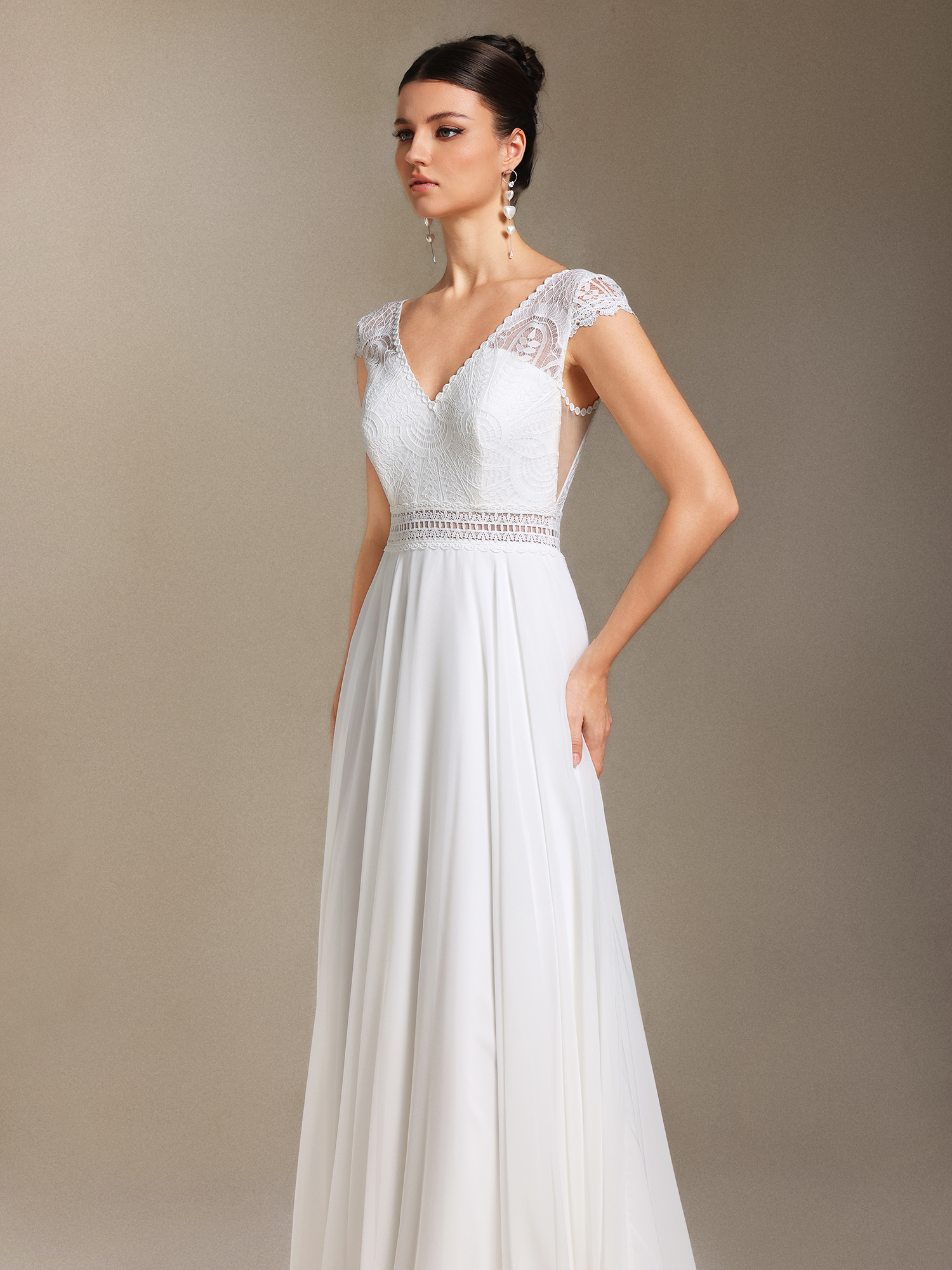 Eudora Lace Chiffon V-neck Backless maxi wedding dress