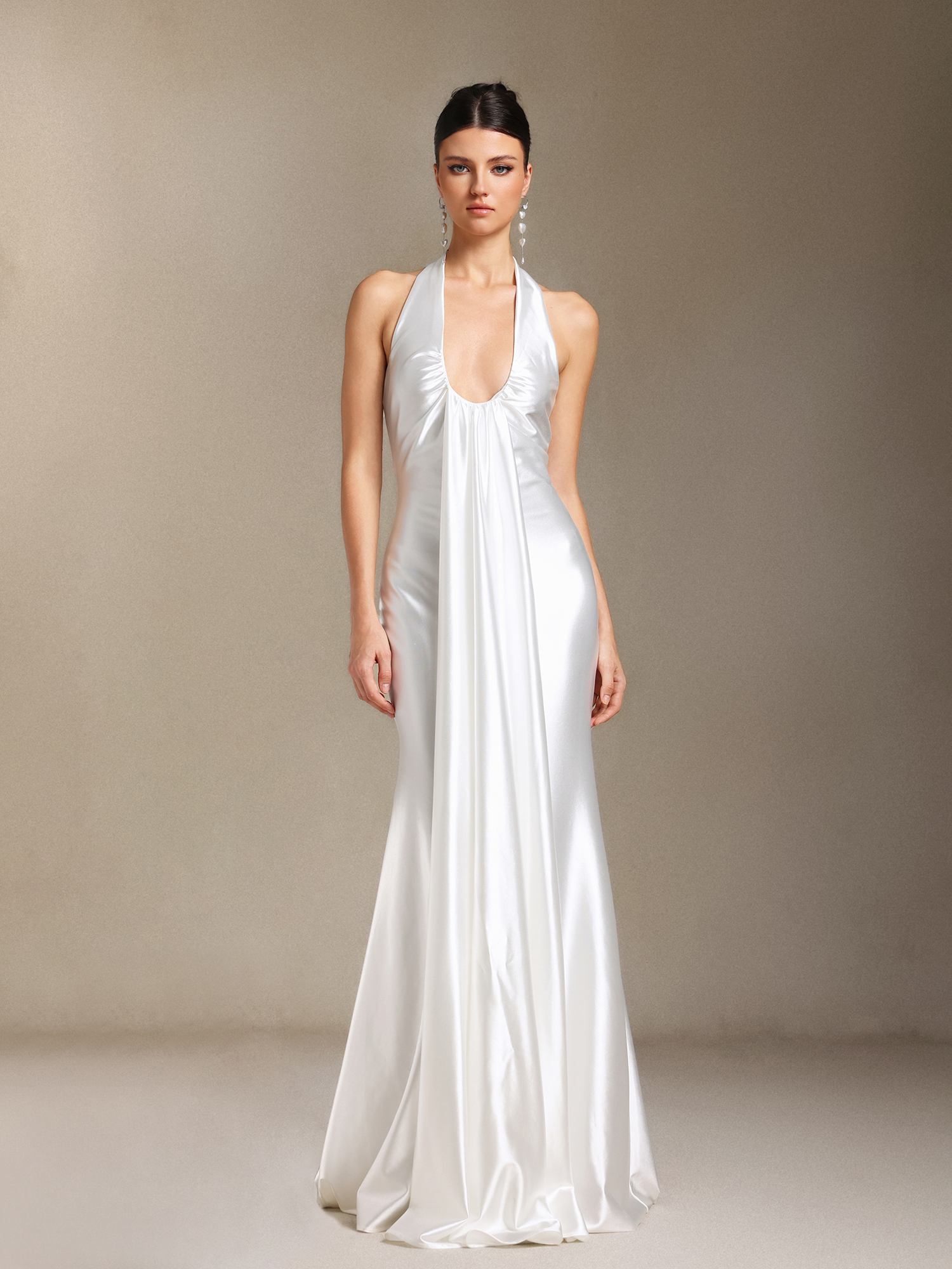 Loretta Hanging neck Fold Backless maxi formal dress