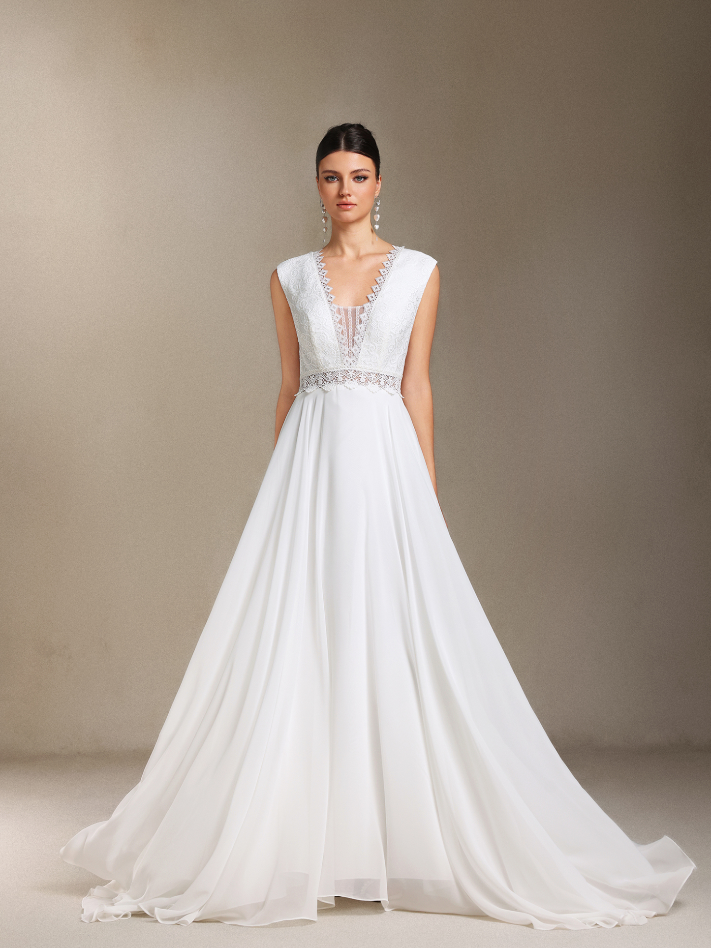 Soraya Lace Chiffon Fang Ling Backless Trailing maxi wedding dress
