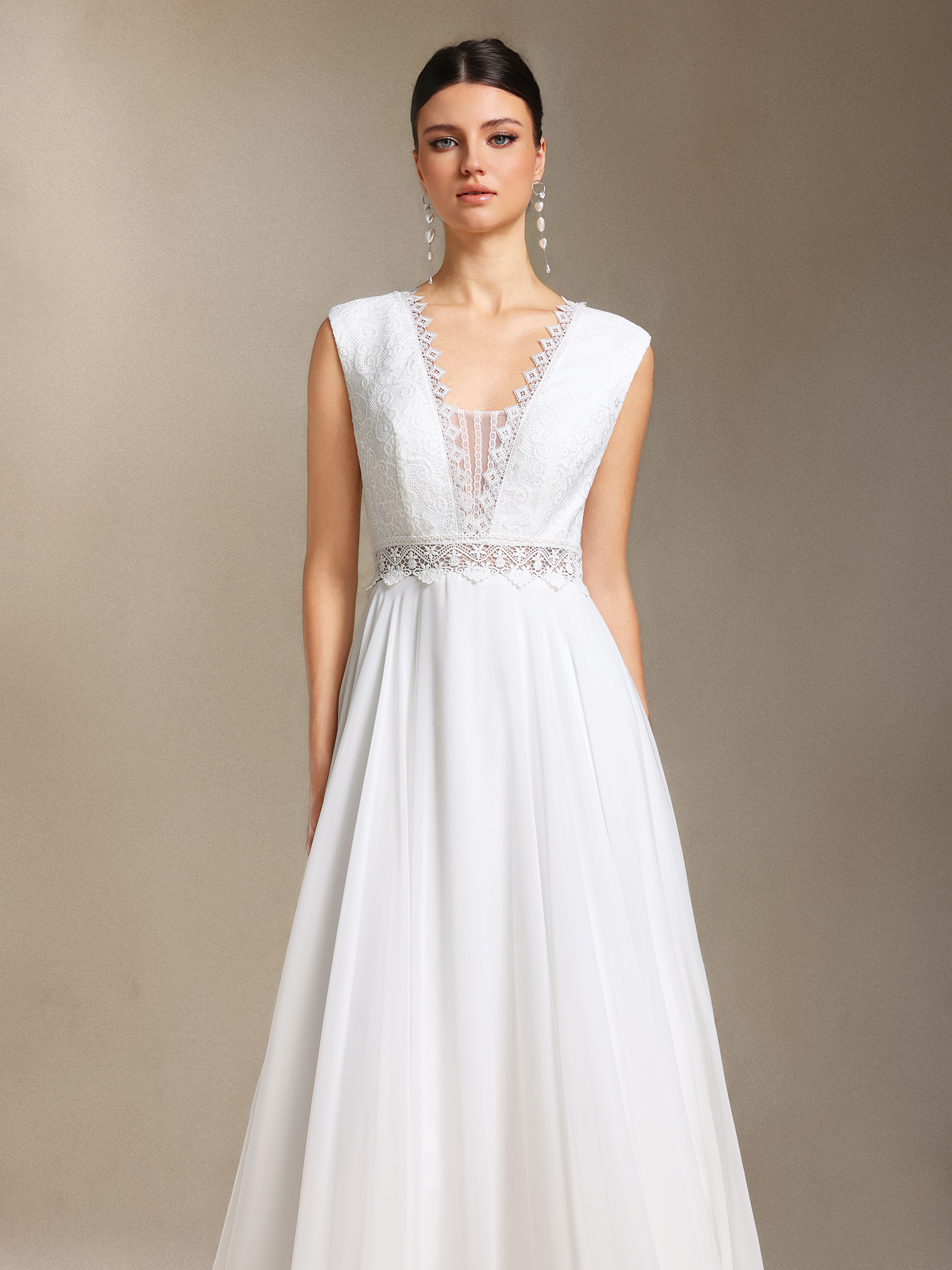 Soraya Lace Chiffon Fang Ling Backless Trailing maxi wedding dress