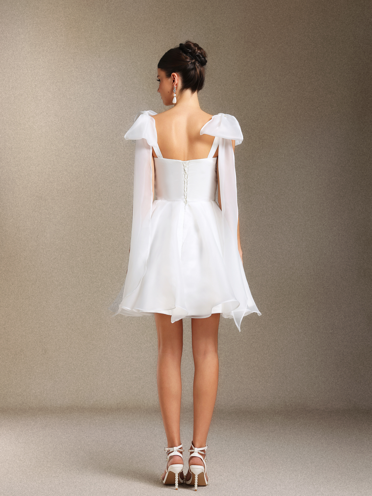 Saloiy Organza Bow Binding strap Three-dimensional cutting Mini wedding dress
