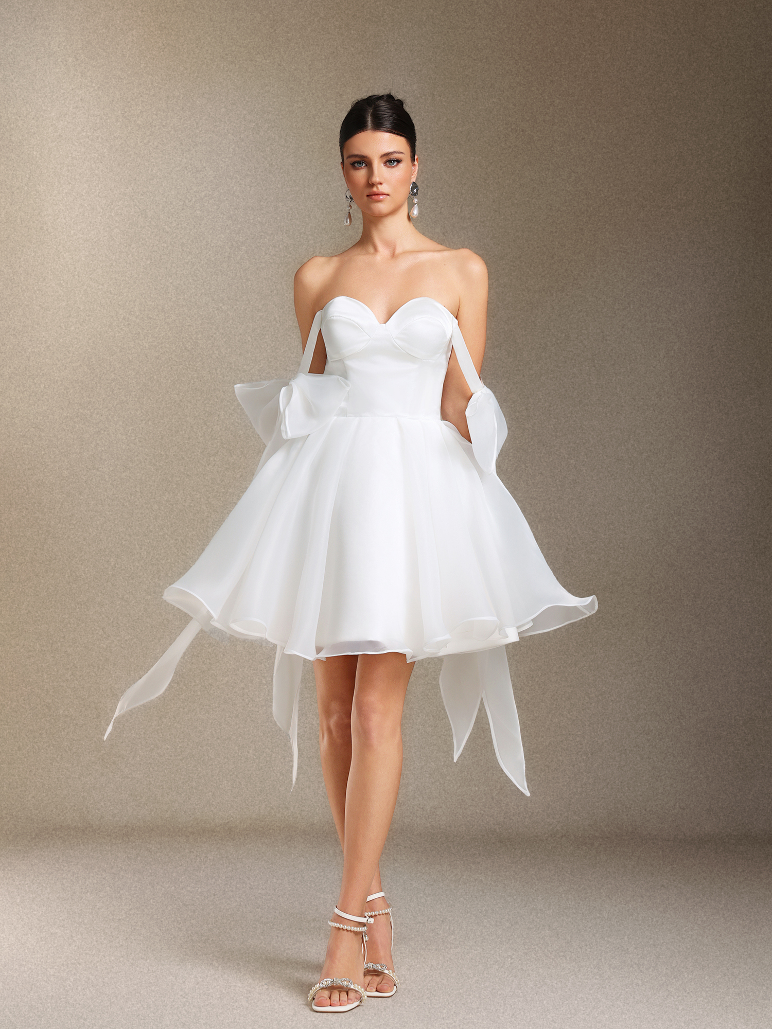 Saloiy Organza Bow Binding strap Three-dimensional cutting Mini wedding dress