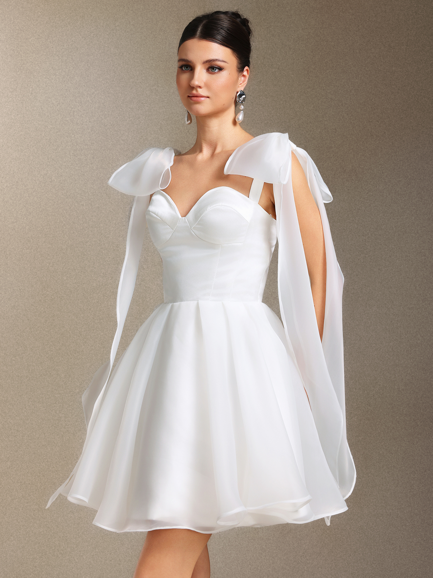 Saloiy Organza Bow Binding strap Three-dimensional cutting Mini wedding dress