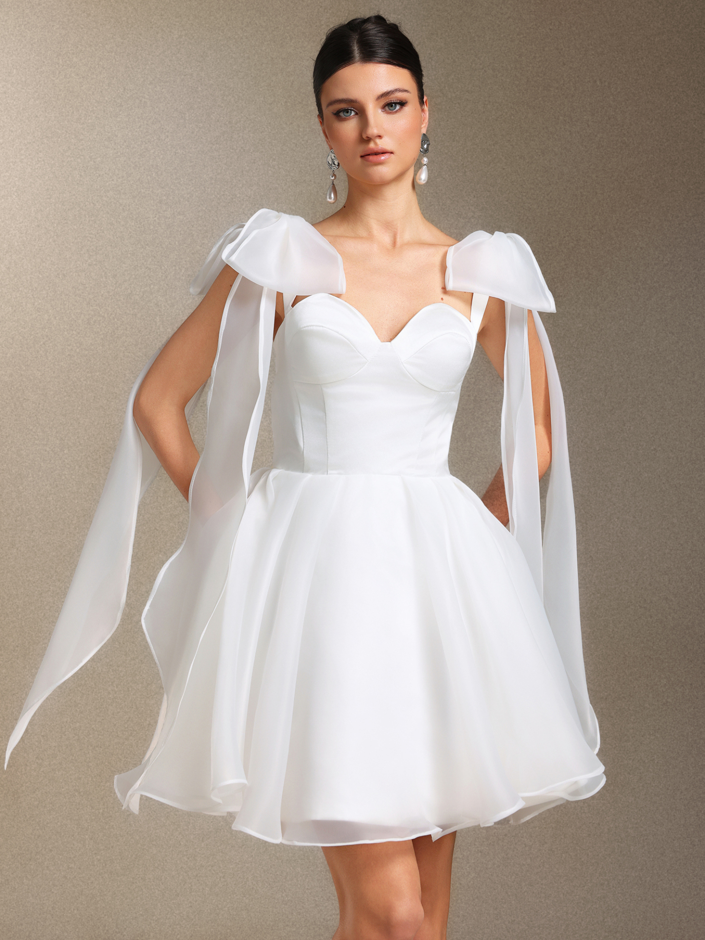 Saloiy Organza Bow Binding strap Three-dimensional cutting Mini wedding dress
