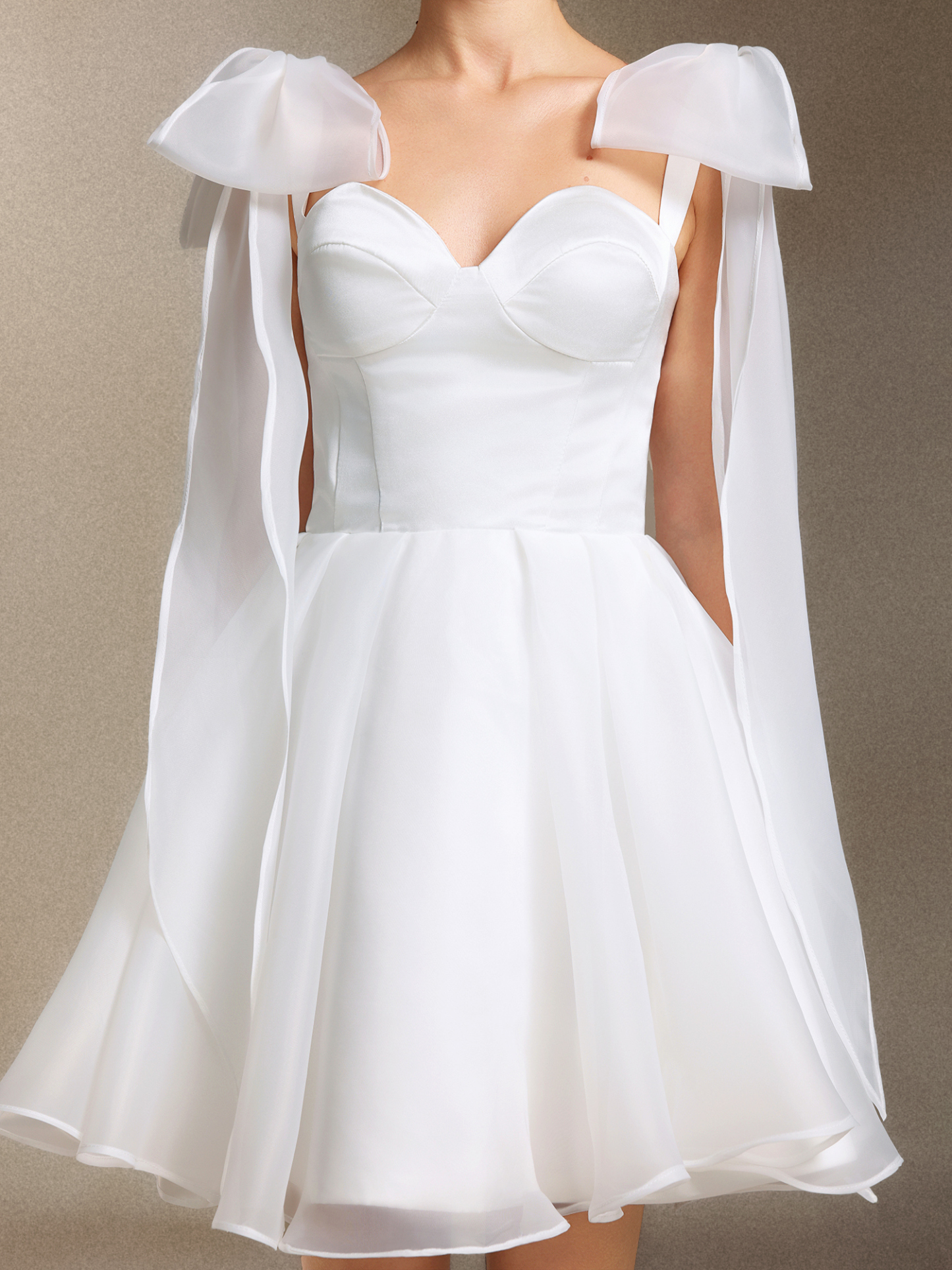 Saloiy Organza Bow Binding strap Three-dimensional cutting Mini wedding dress