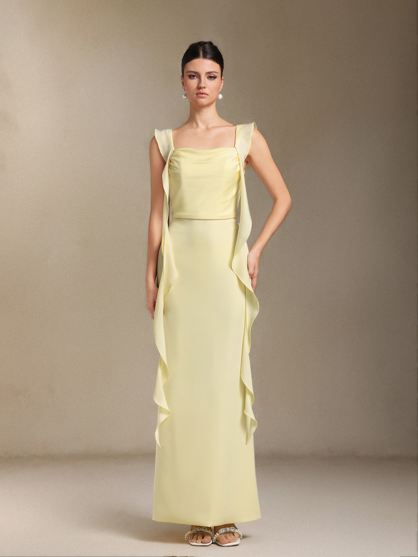 Elosie One-shoulder Bow Ribbon maxi wedding dress