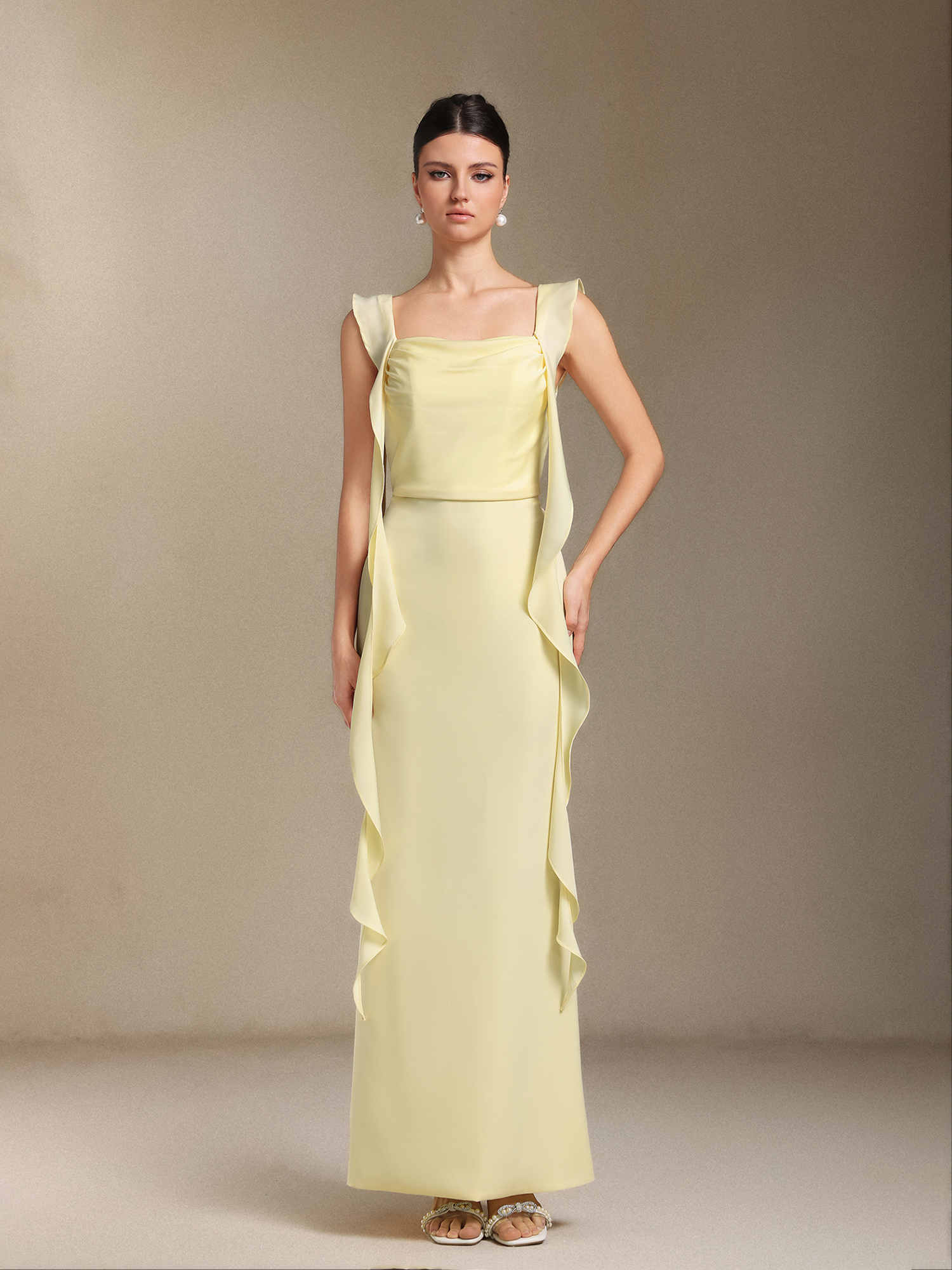 Elosie One-shoulder Bow Ribbon maxi wedding dress