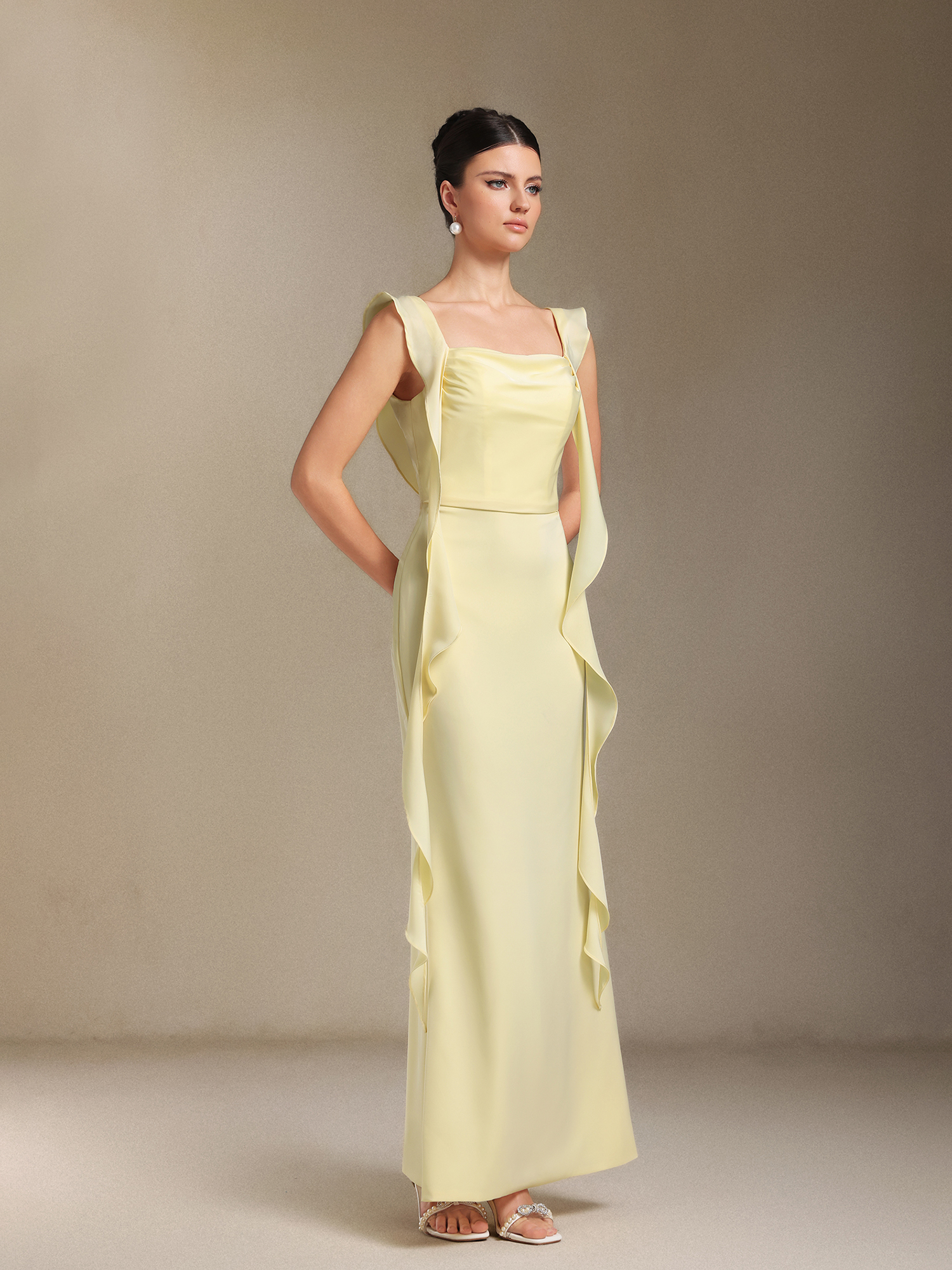 Elosie One-shoulder Bow Ribbon maxi wedding dress