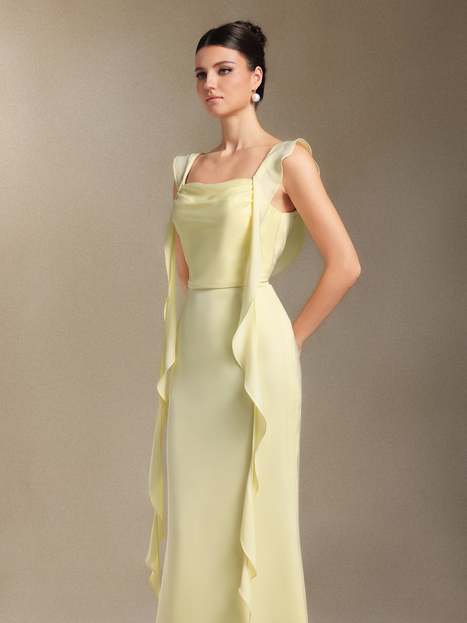 Elosie One-shoulder Bow Ribbon maxi wedding dress