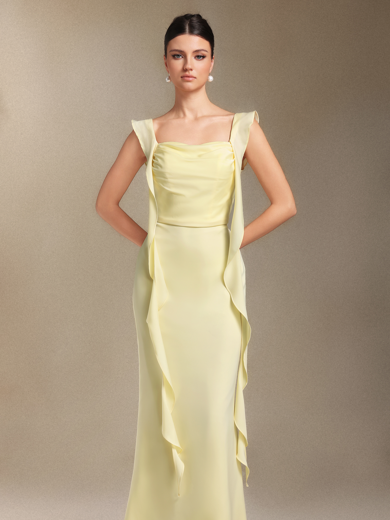 Elosie One-shoulder Bow Ribbon maxi wedding dress