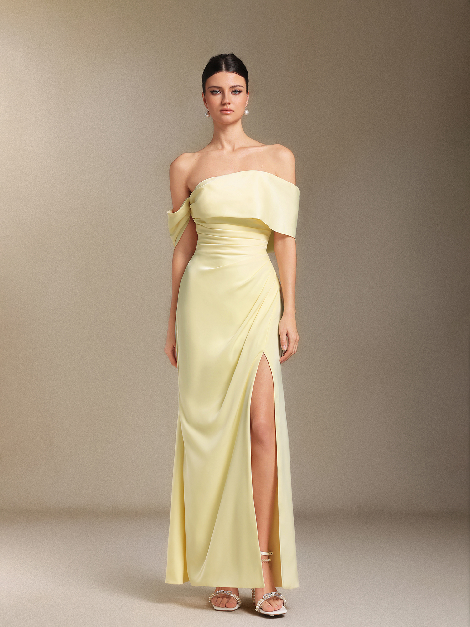 花 Yauia Fold One-shoulder Slit maxi wedding dress – Bellabarnett