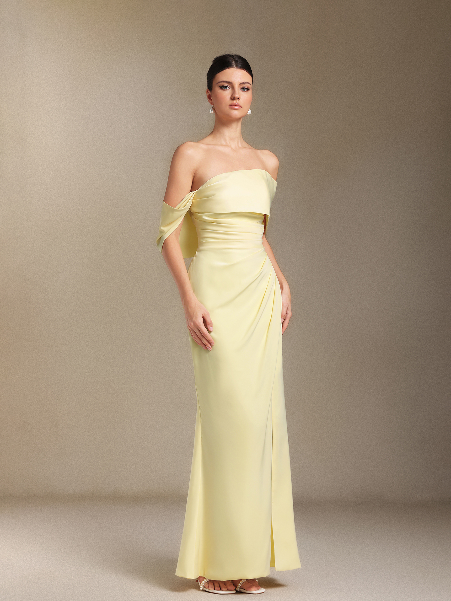 Yauia Fold One-shoulder Slit maxi wedding dress