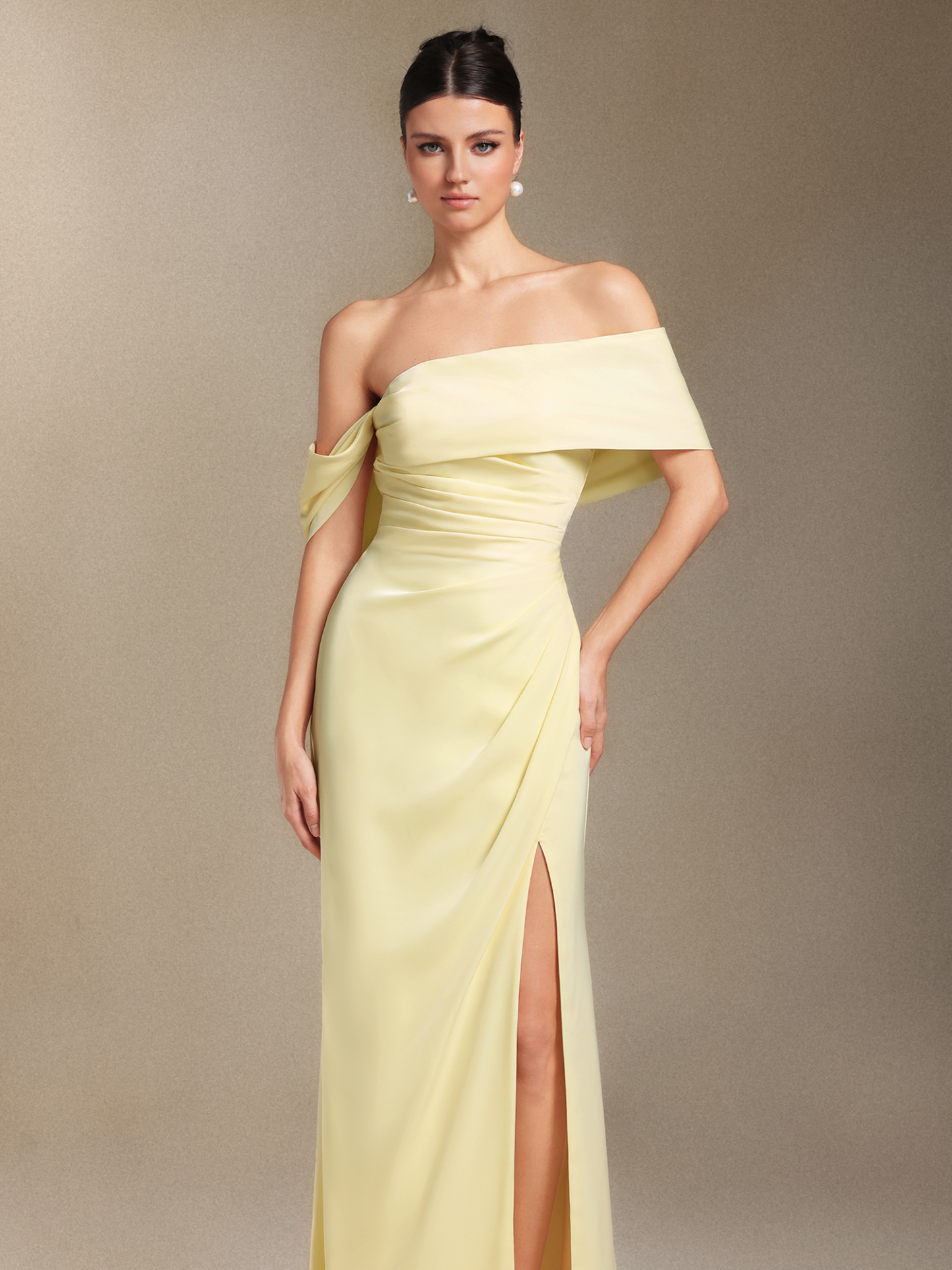 Yauia Fold One-shoulder Slit maxi wedding dress
