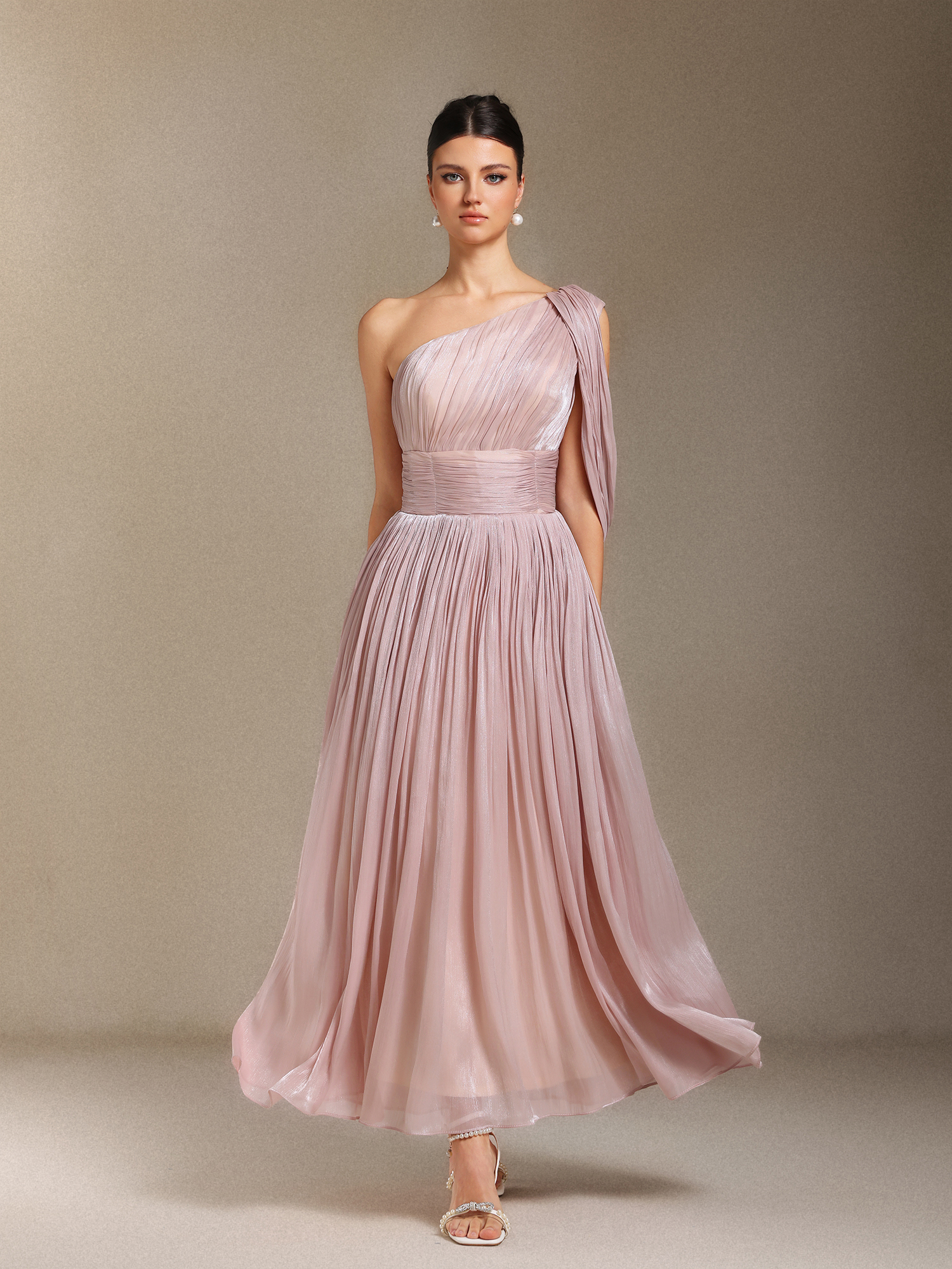 Kirara  Fold Single shoulder Midi length evening dress