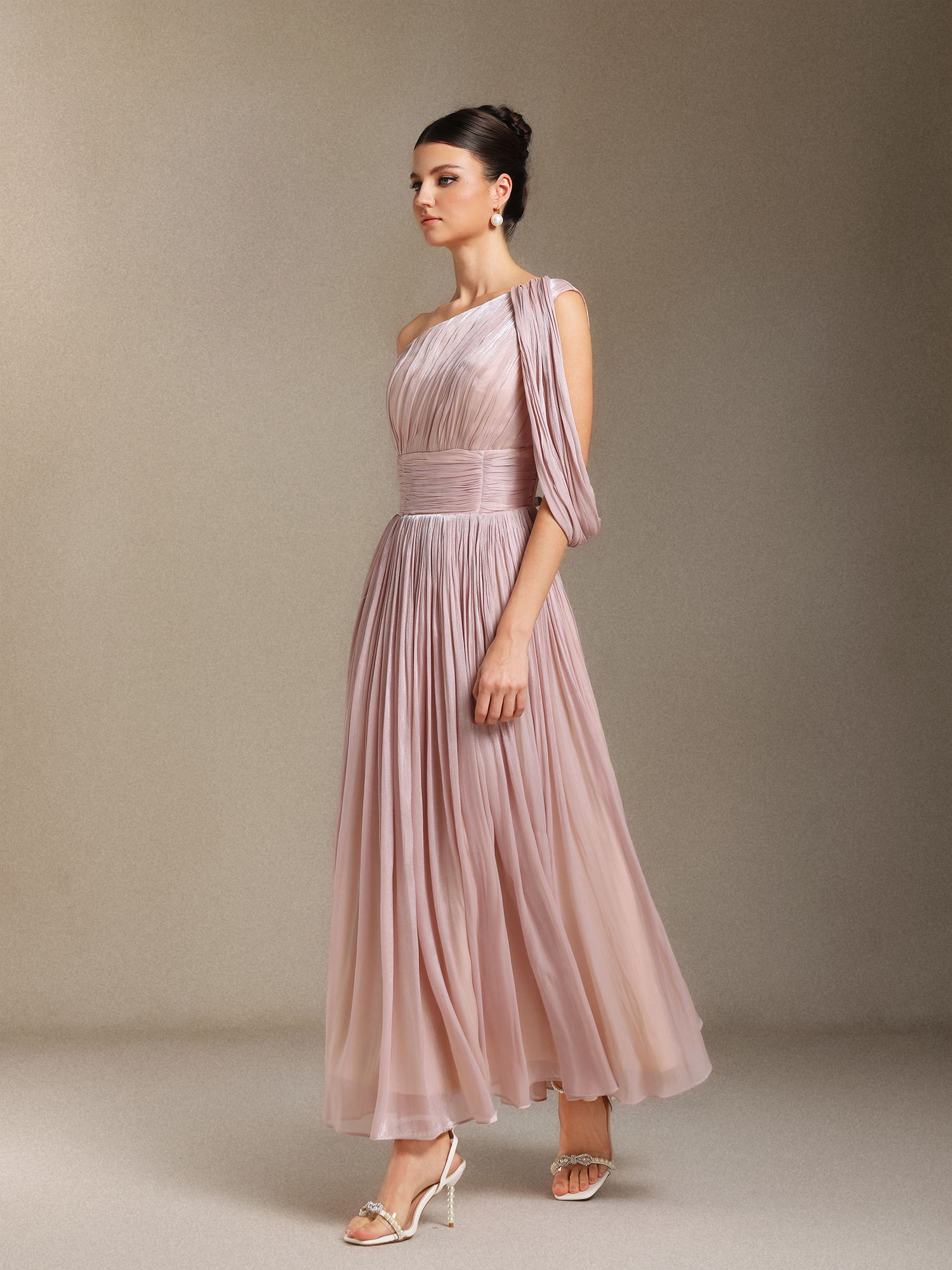 Kirara  Fold Single shoulder Midi length evening dress