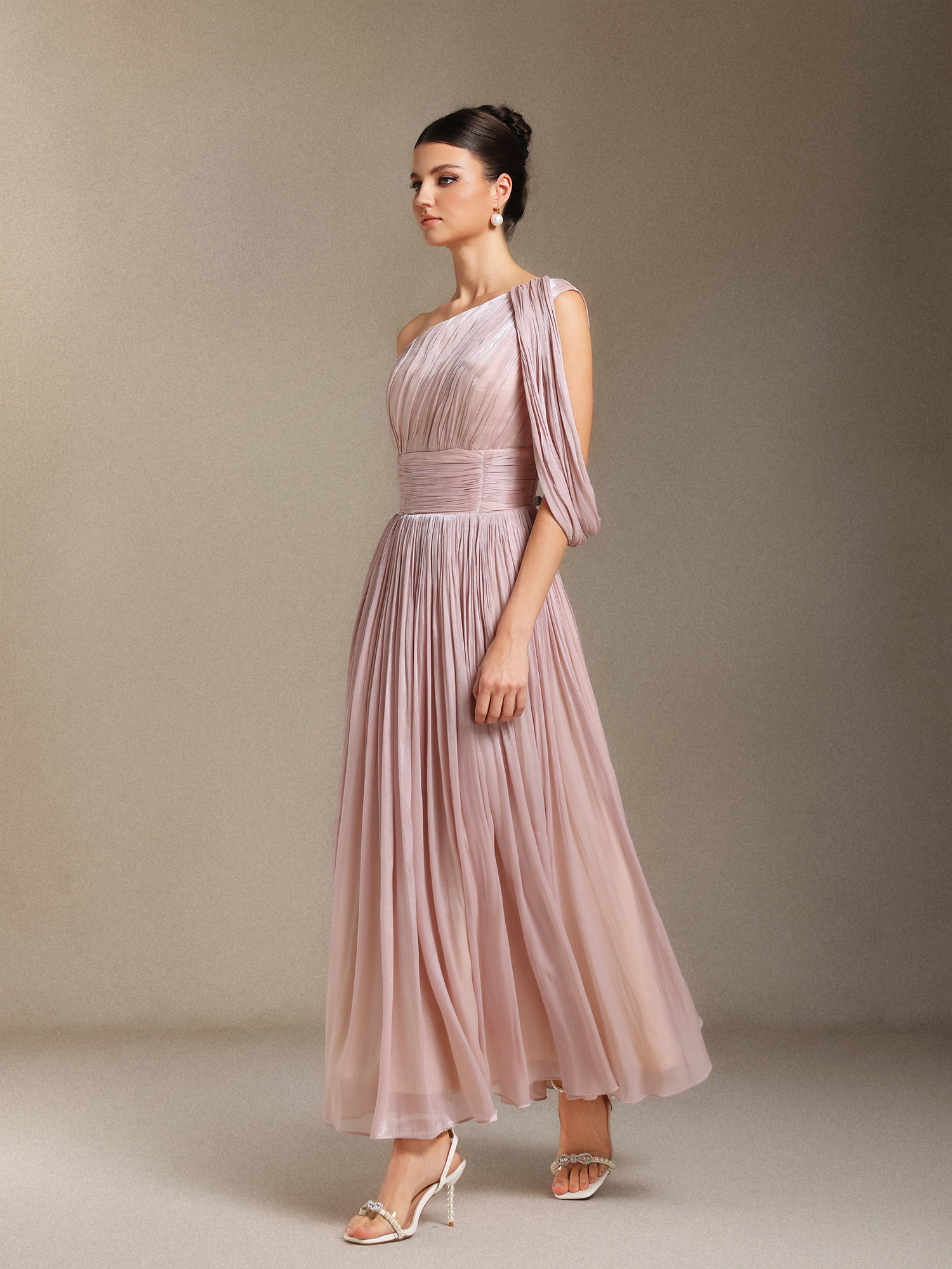 Kirara  Fold Single shoulder Midi length evening dress