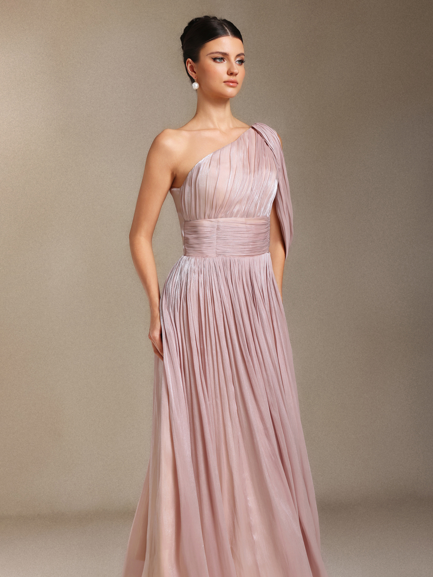 Kirara  Fold Single shoulder Midi length evening dress