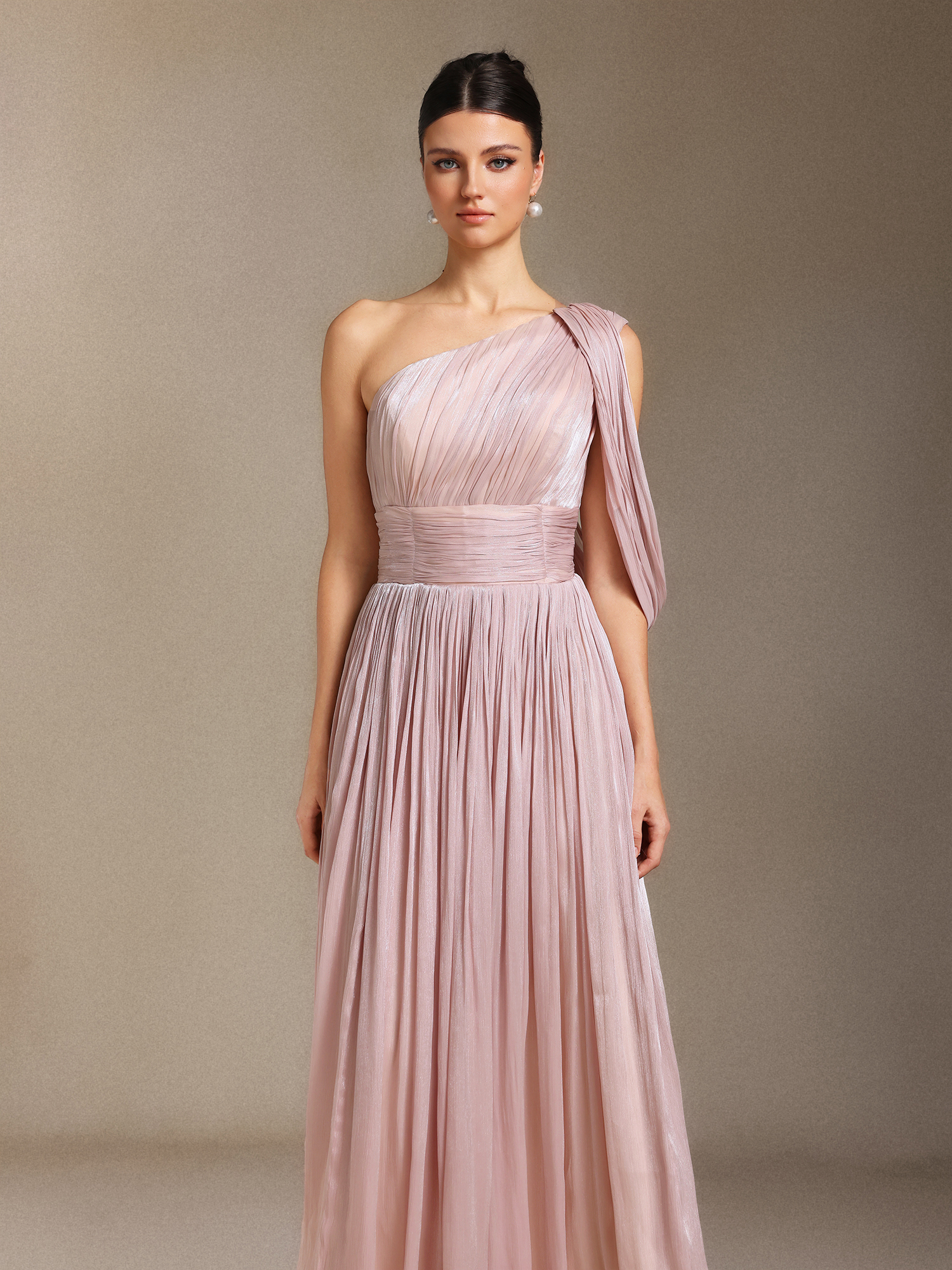 Kirara  Fold Single shoulder Midi length evening dress