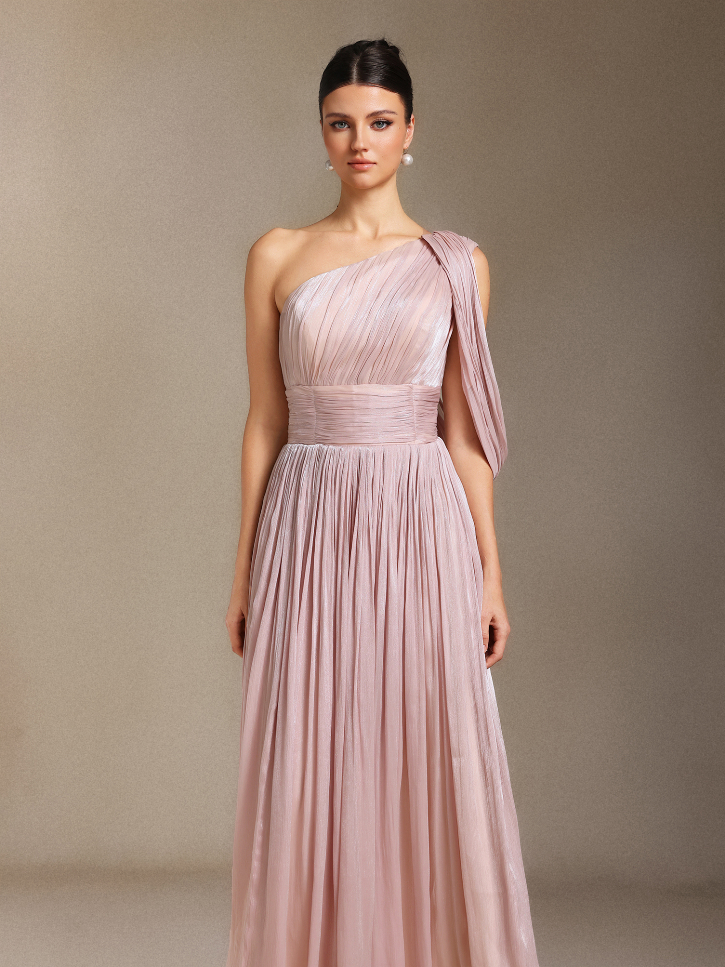Kirara  Fold Single shoulder Midi length evening dress