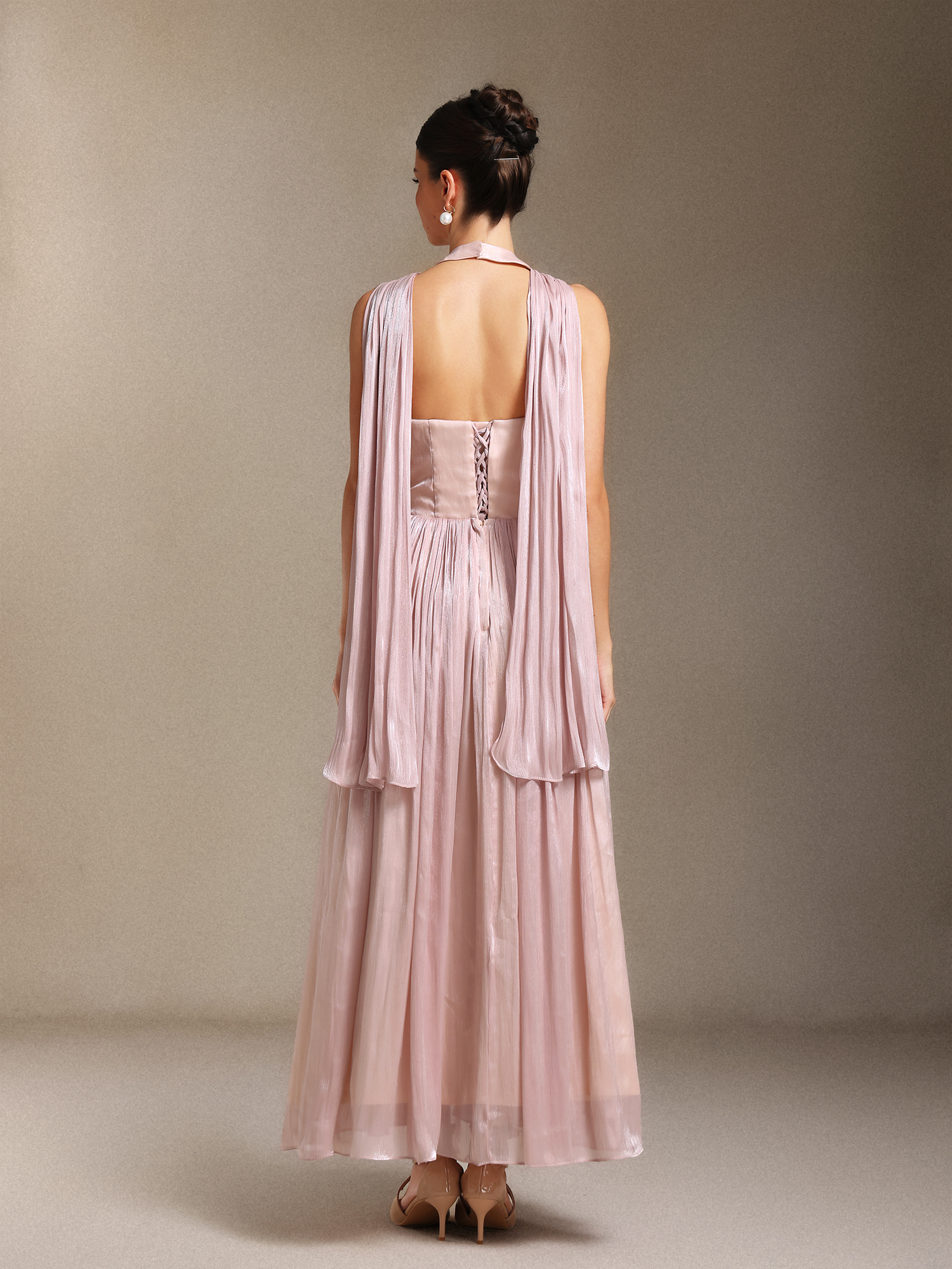 @あい Liaka Fold Hanging neck Ribbon Midi length evening dress