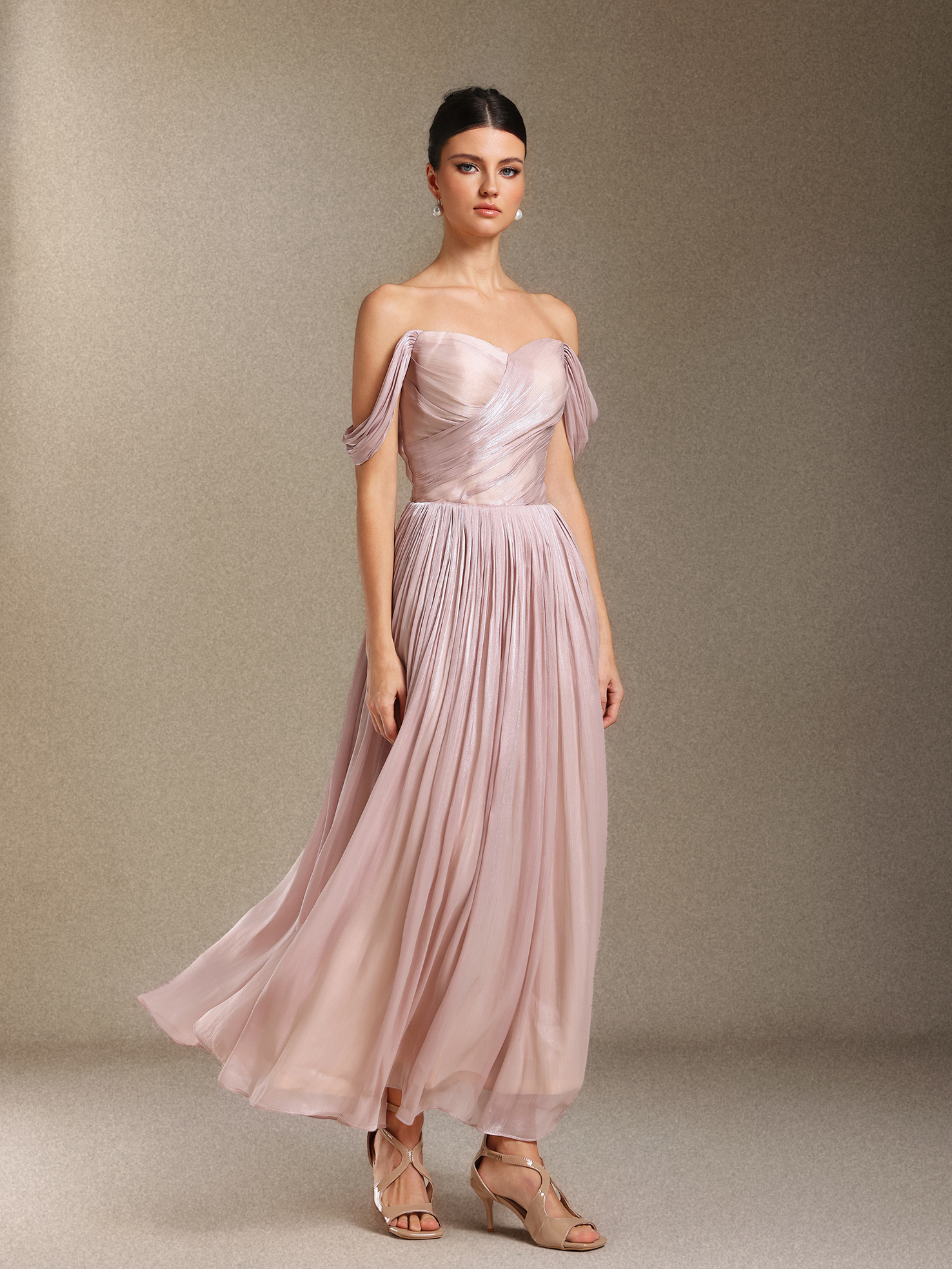 Uano Fold One-shoulder  Midi length evening dress