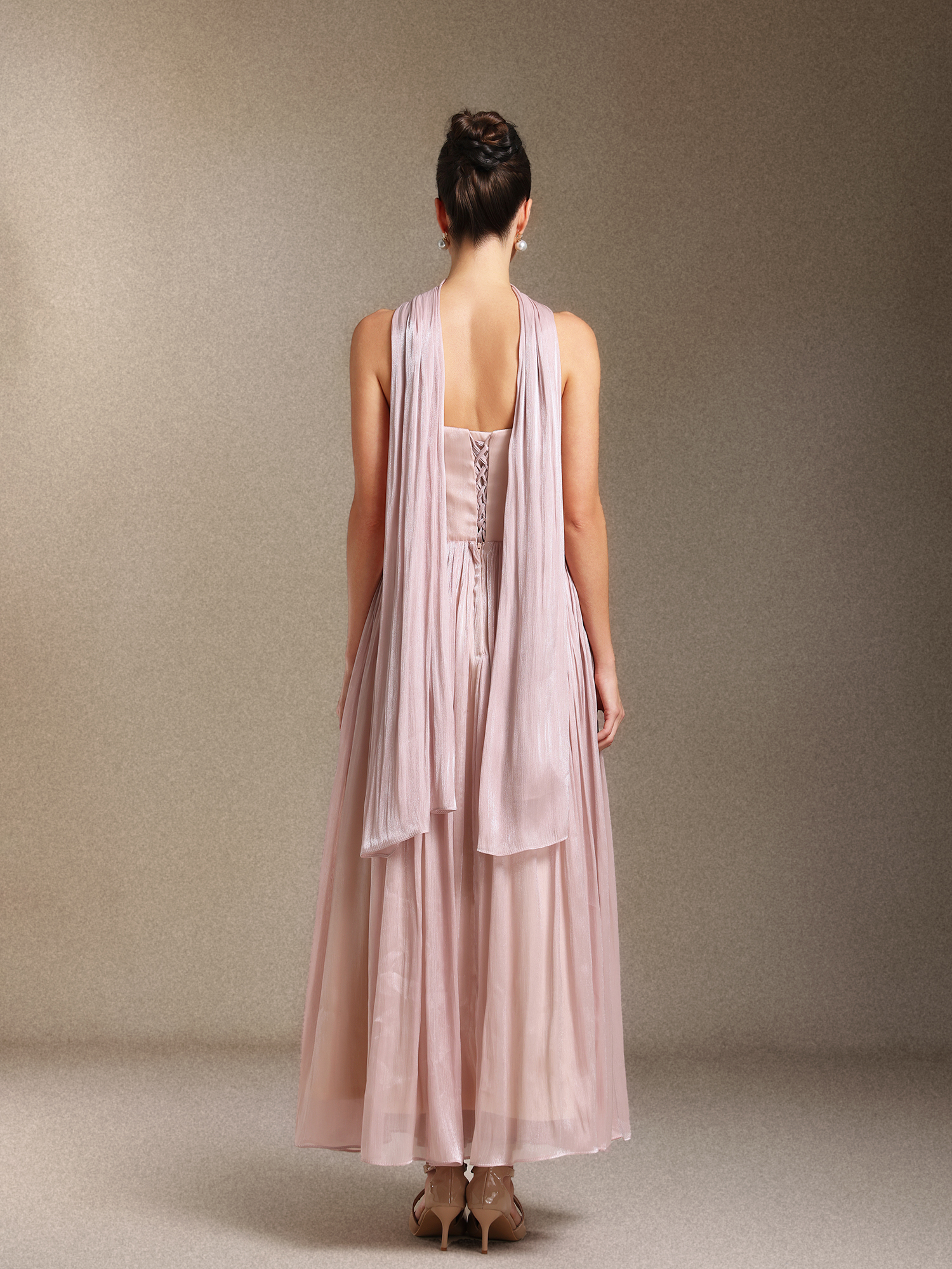 Yeil  Fold Ribbon Midi length evening dress