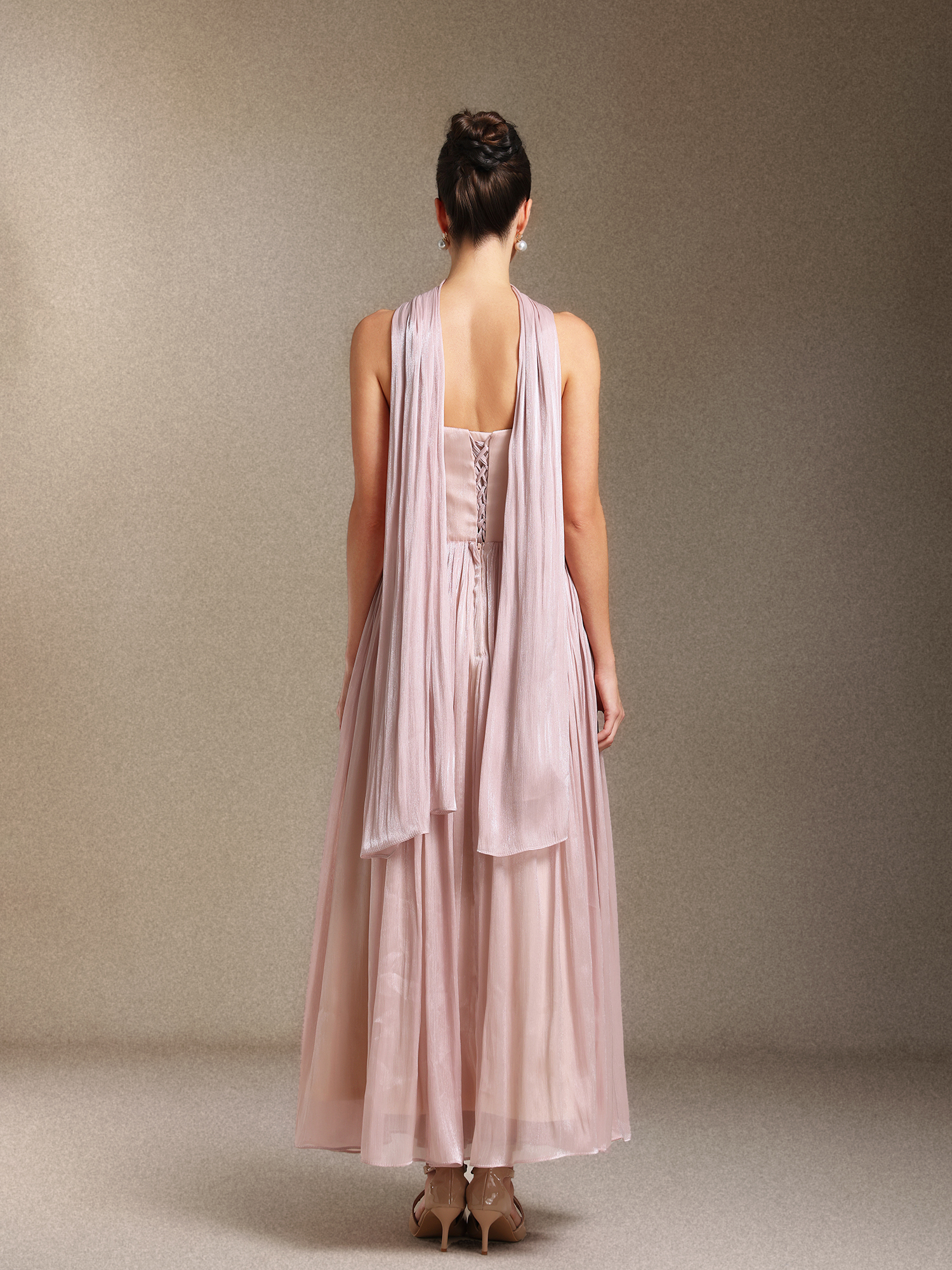 Yeil  Fold Ribbon Midi length evening dress