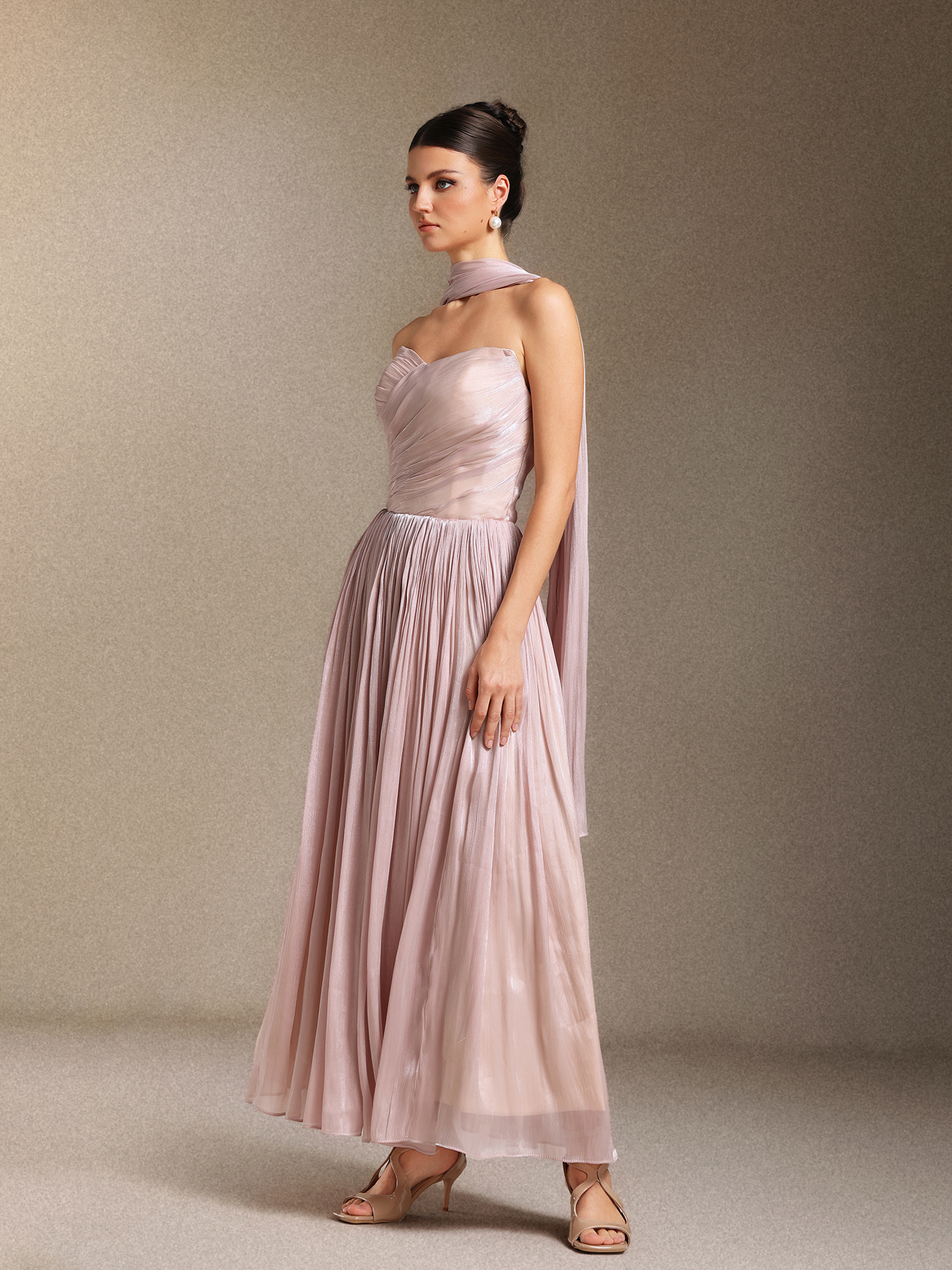 Yeil  Fold Ribbon Midi length evening dress
