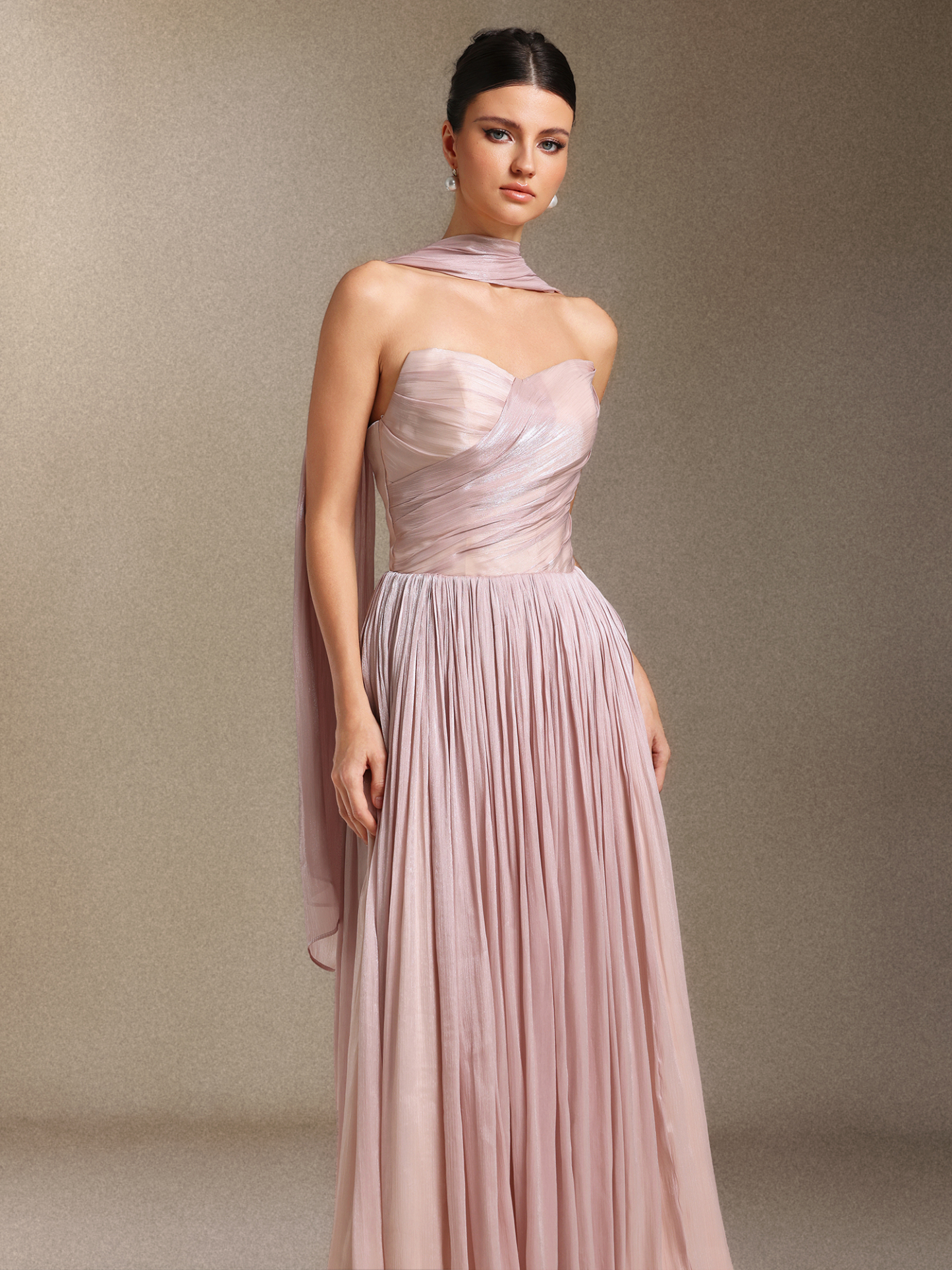 Yeil  Fold Ribbon Midi length evening dress
