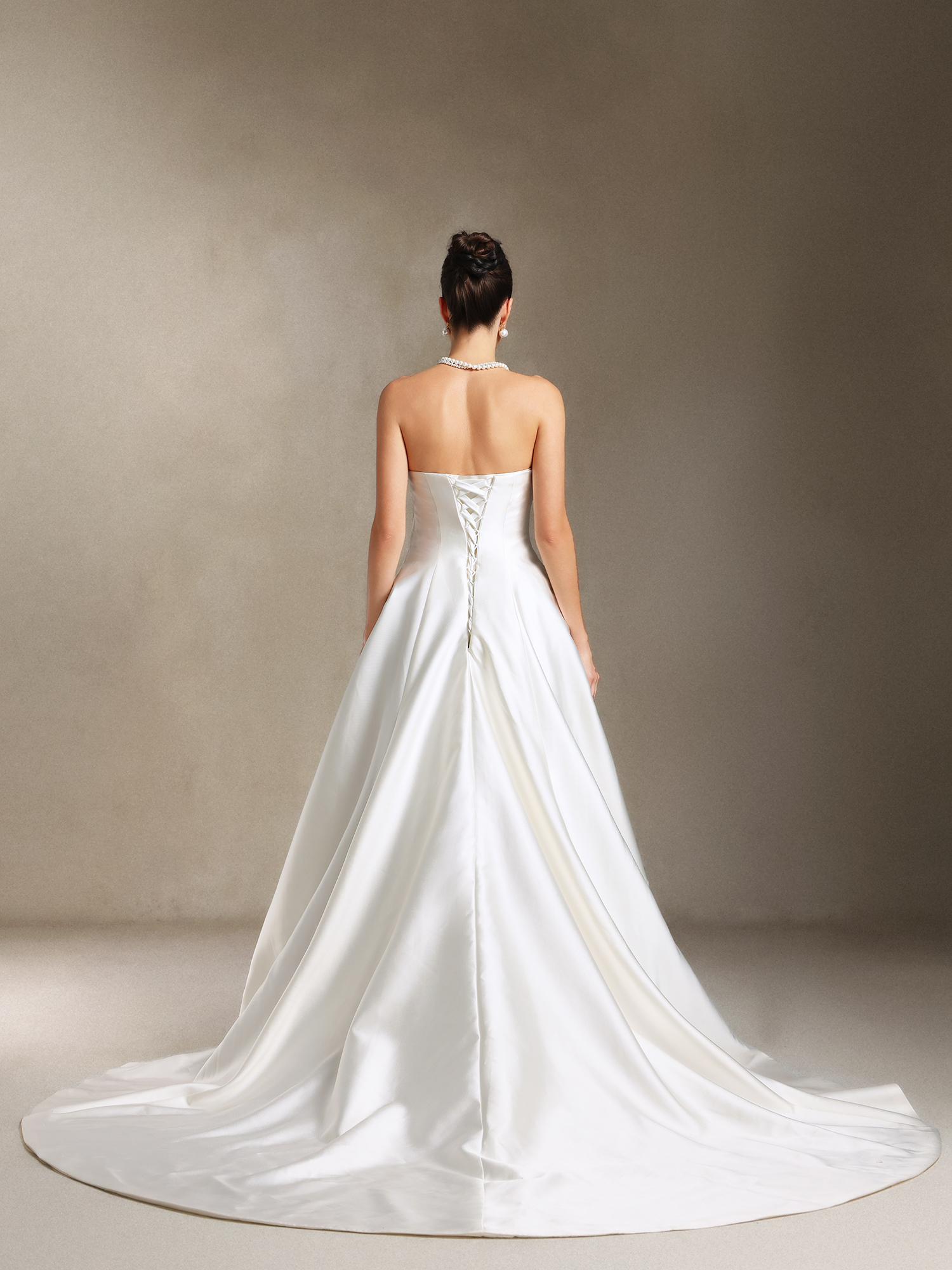 Megan Bare shoulders Pleated Trailing Satin maxi wedding dress