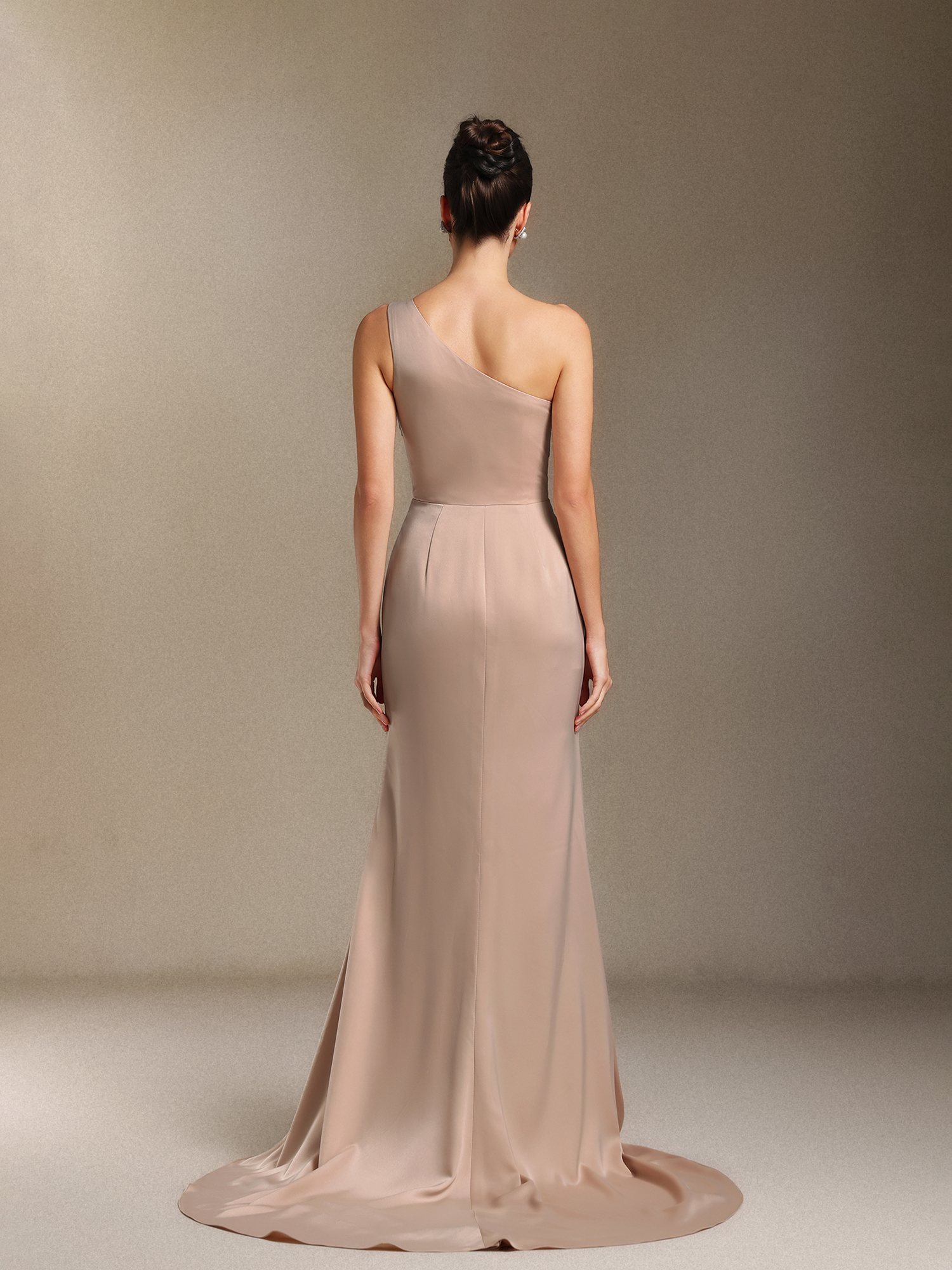 Eurien Single shoulder Fold Slit Trailing maxi formal dress