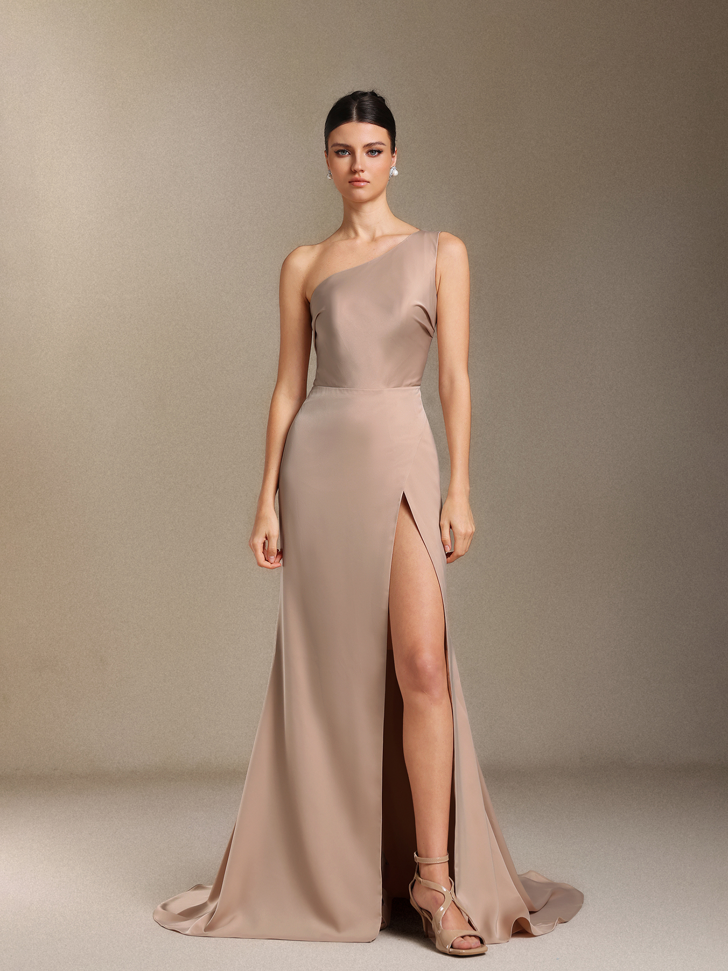 Eurien Single shoulder Fold Slit Trailing maxi formal dress