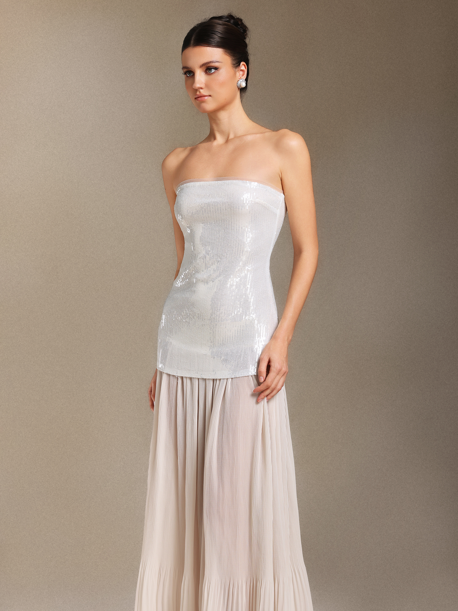 Vafa Chest smearing Sequins Chiffon maxi formal dress