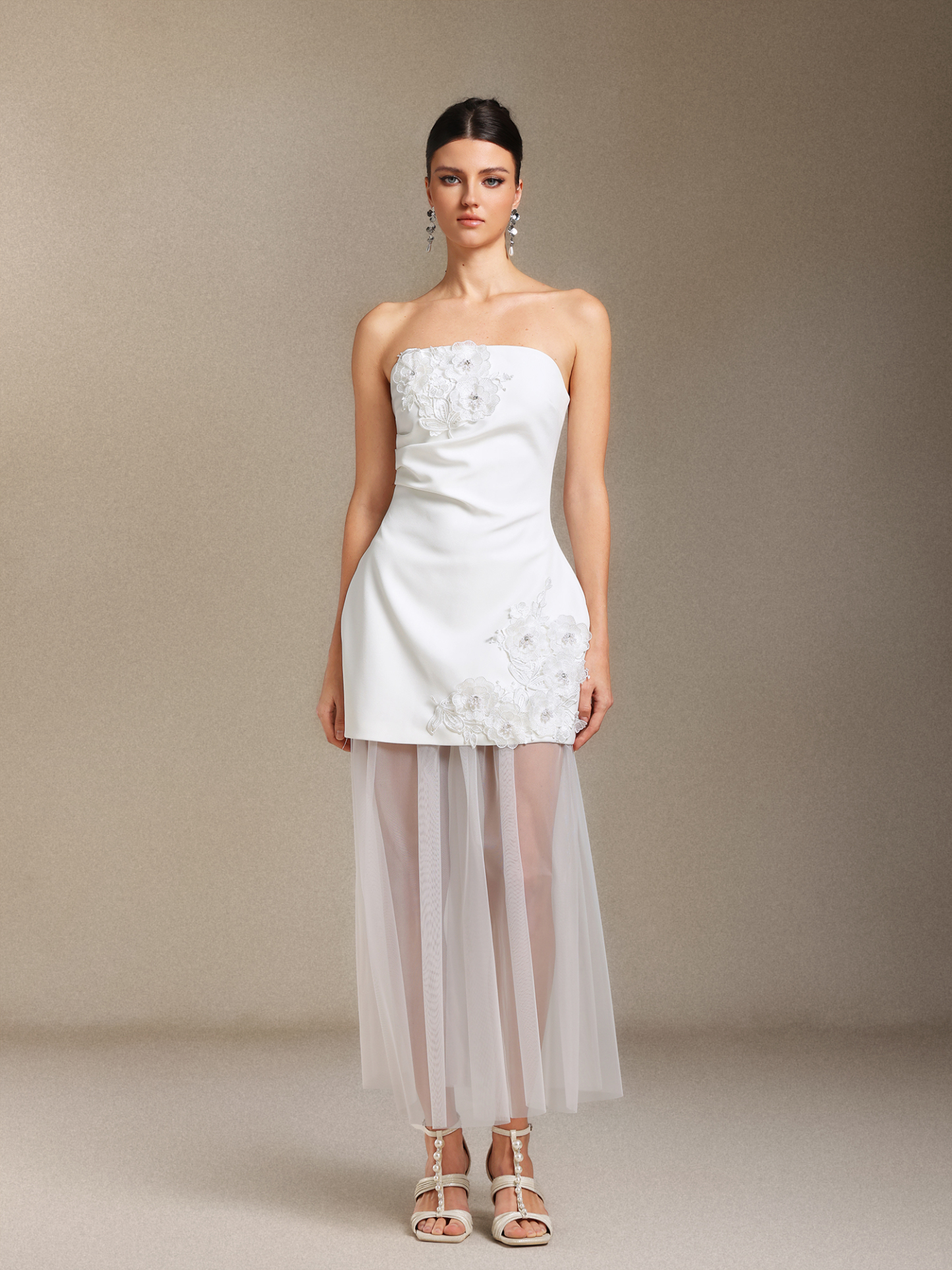 Ginny Chest smearing Mesh yarn Three-dimensional flower maxi dress